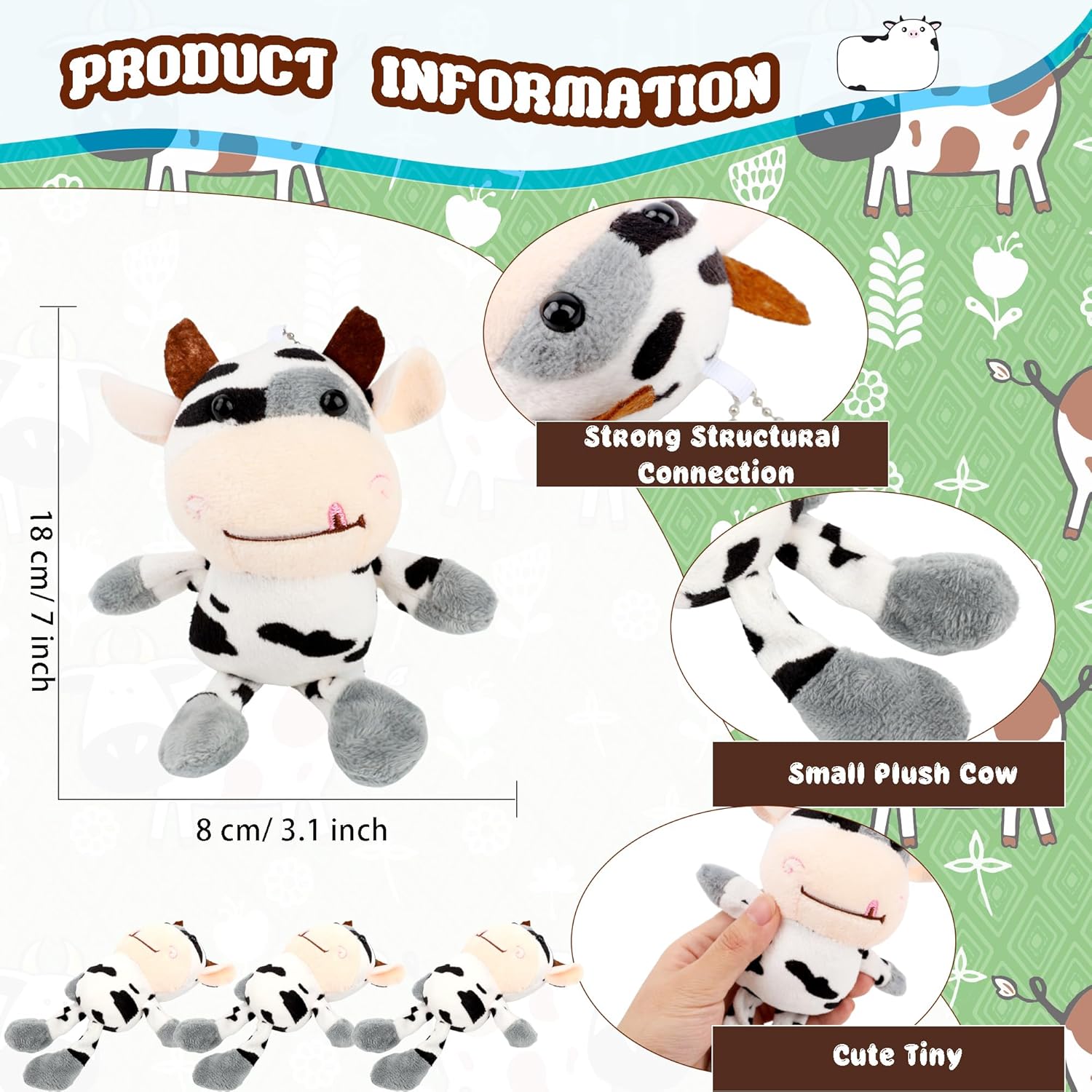 28 Pcs Plush Cow Keychain Cute Farm Animal Keyring Set
