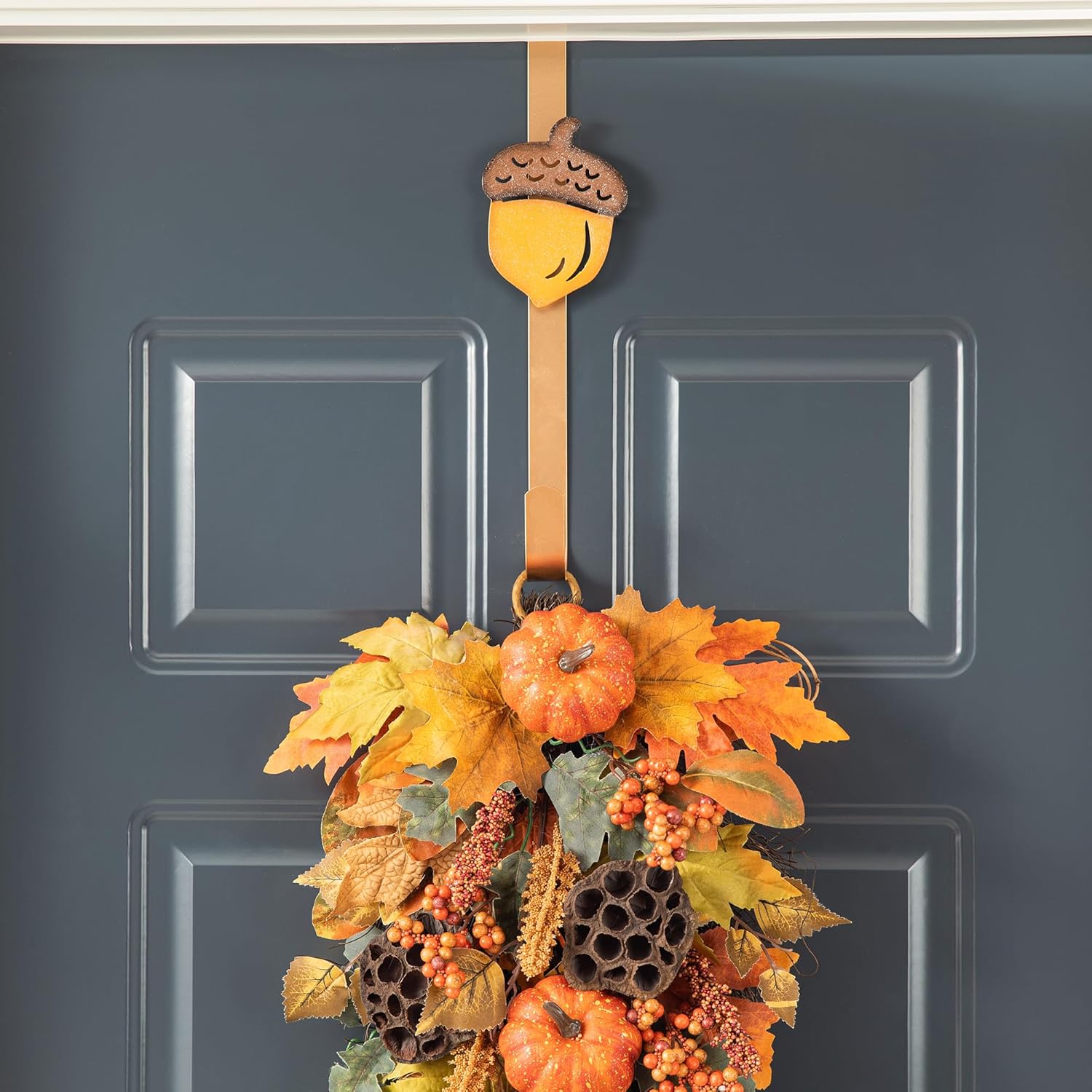Glitzhome 3 Pack Glitter Acorn Leaf Pumpkin Wreath Hangers