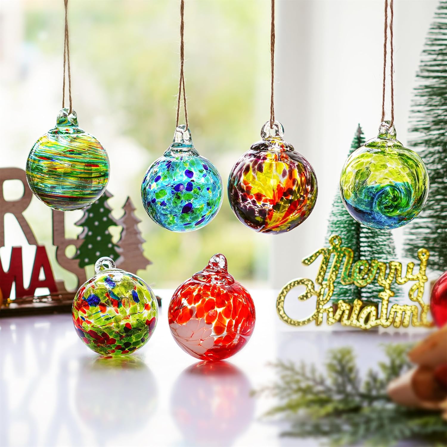 6pcs Hand Blown Glass Friendship Hanging Ornaments