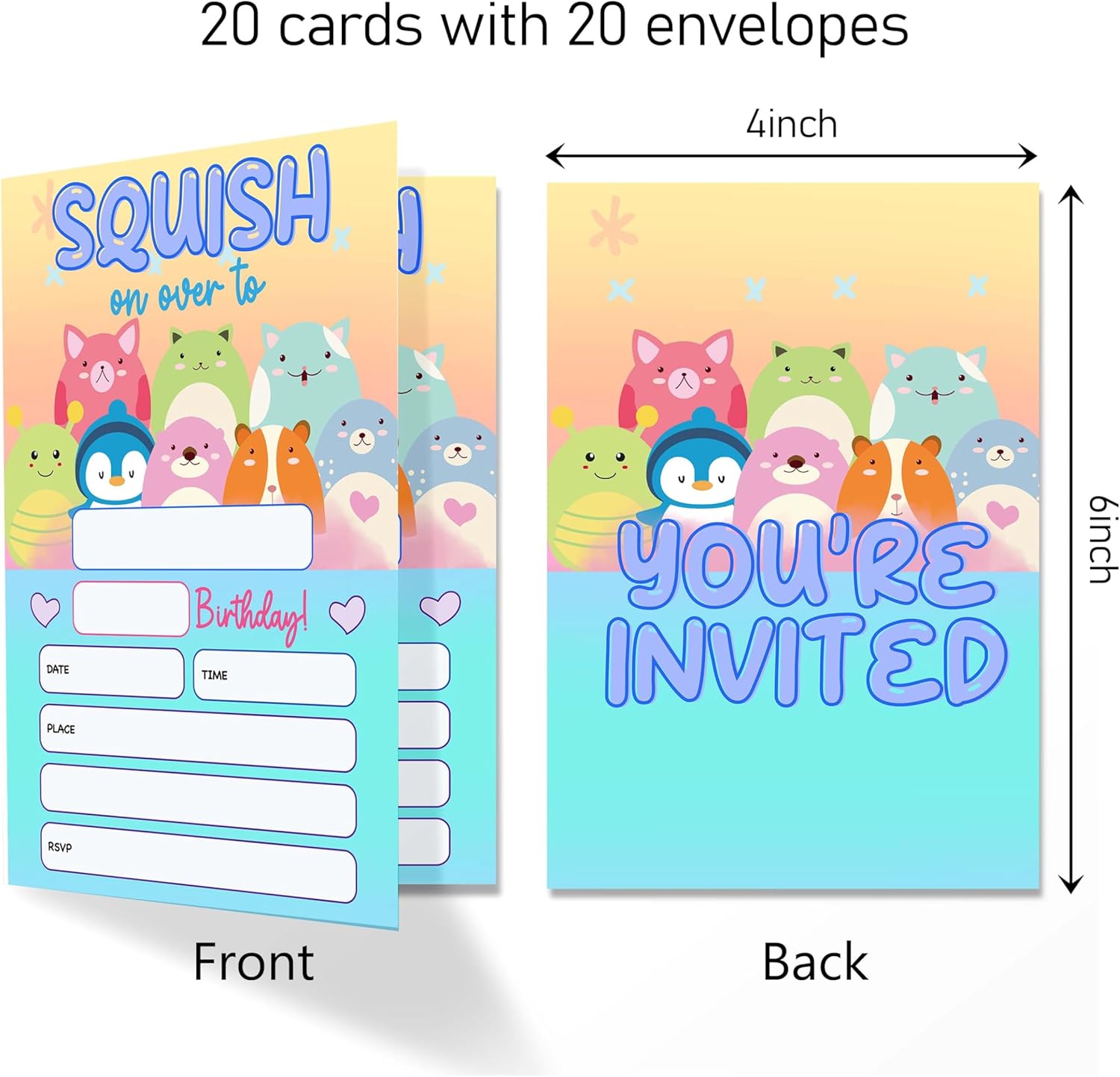 Squish Birthday Invites with Envelopes Pack of 20