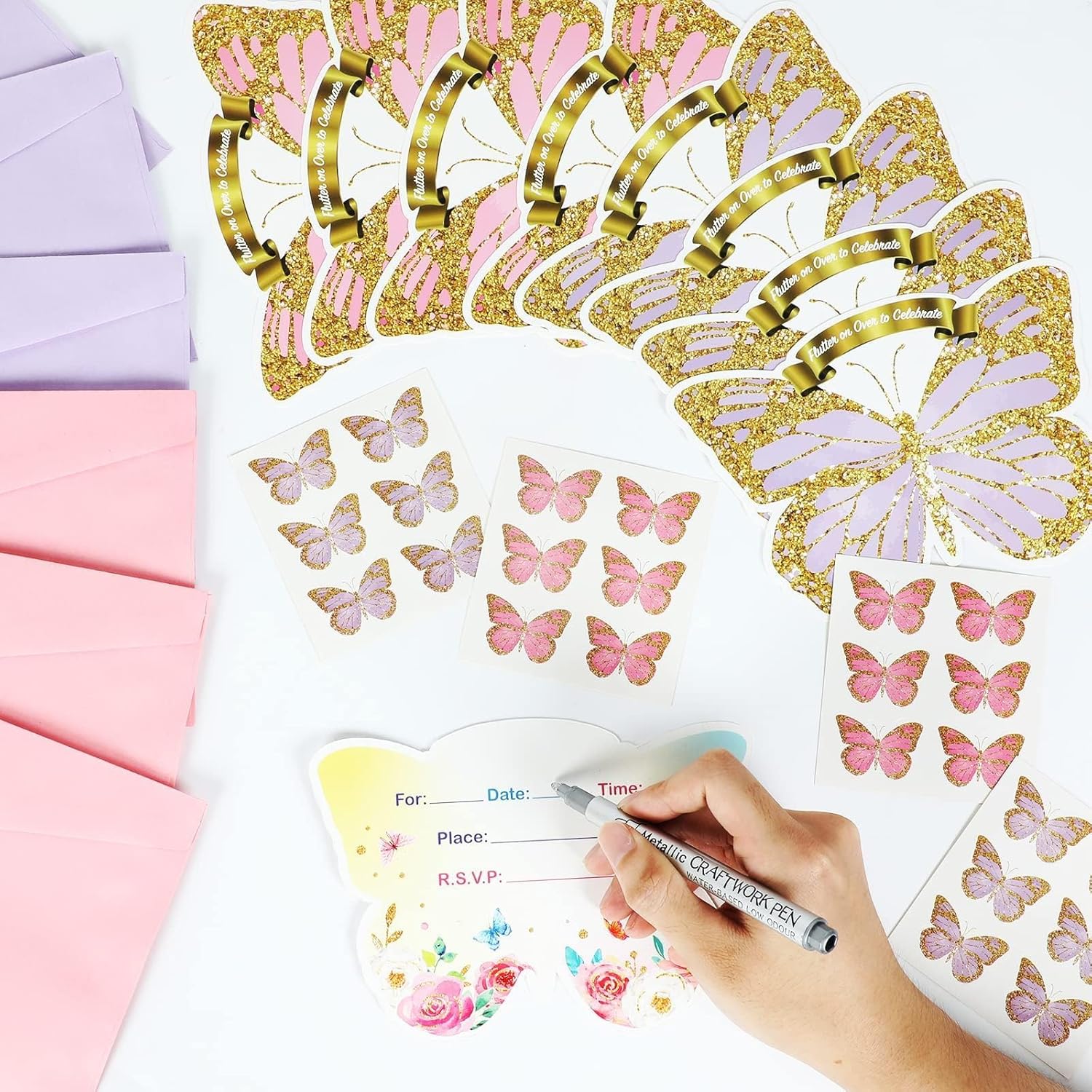 36pcs Butterfly Birthday Invitations with Envelopes