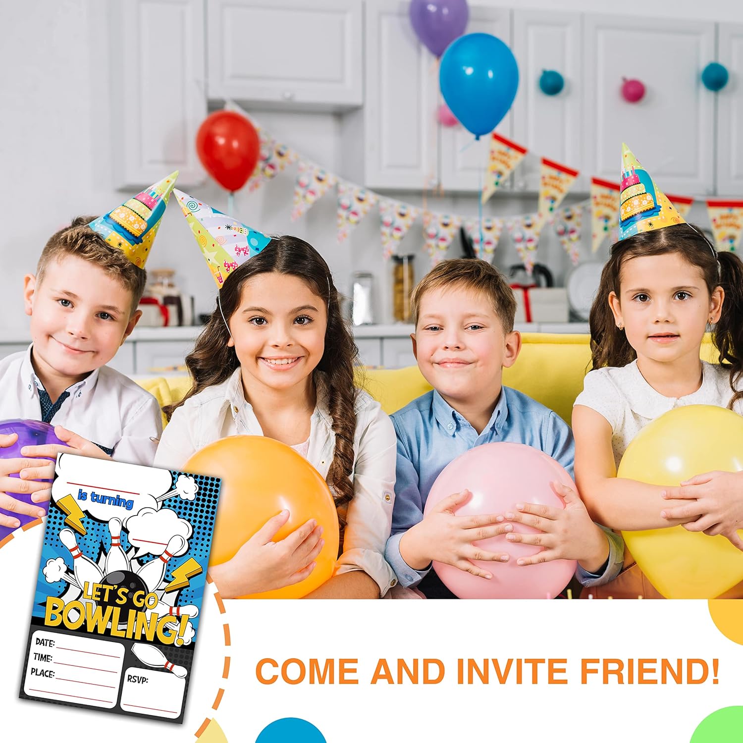 DETIHO 4x6 Bowling Birthday Invitations 20 Sets