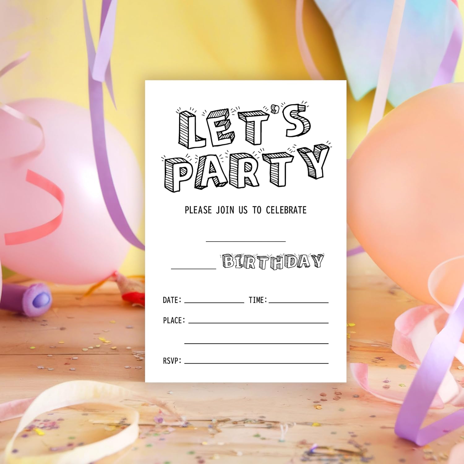 Black and White Birthday Invitations 25 Cards with Envelopes
