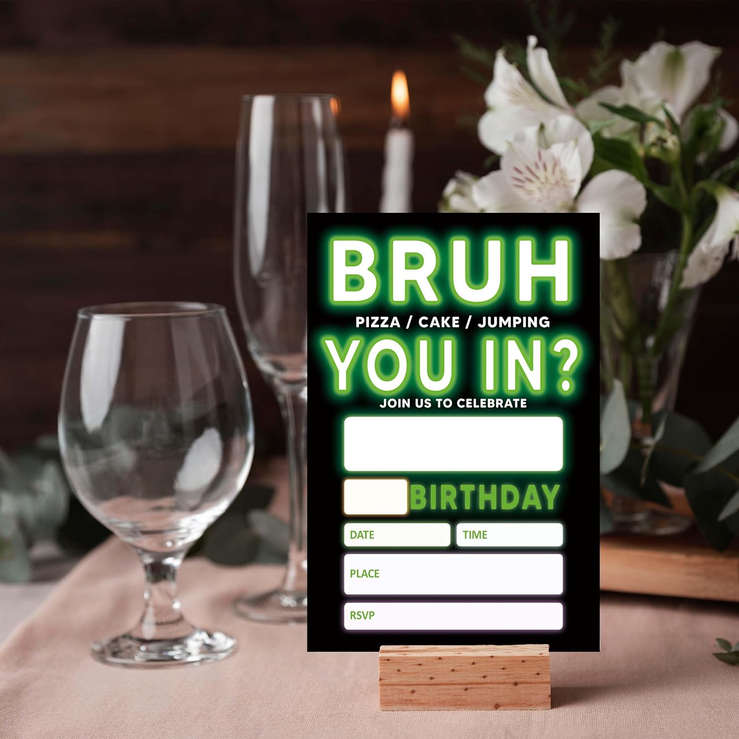 UIBOVA Birthday Invitations Glow Neon 20 Pcs 4x6 Party Invite Cards with Envelopes