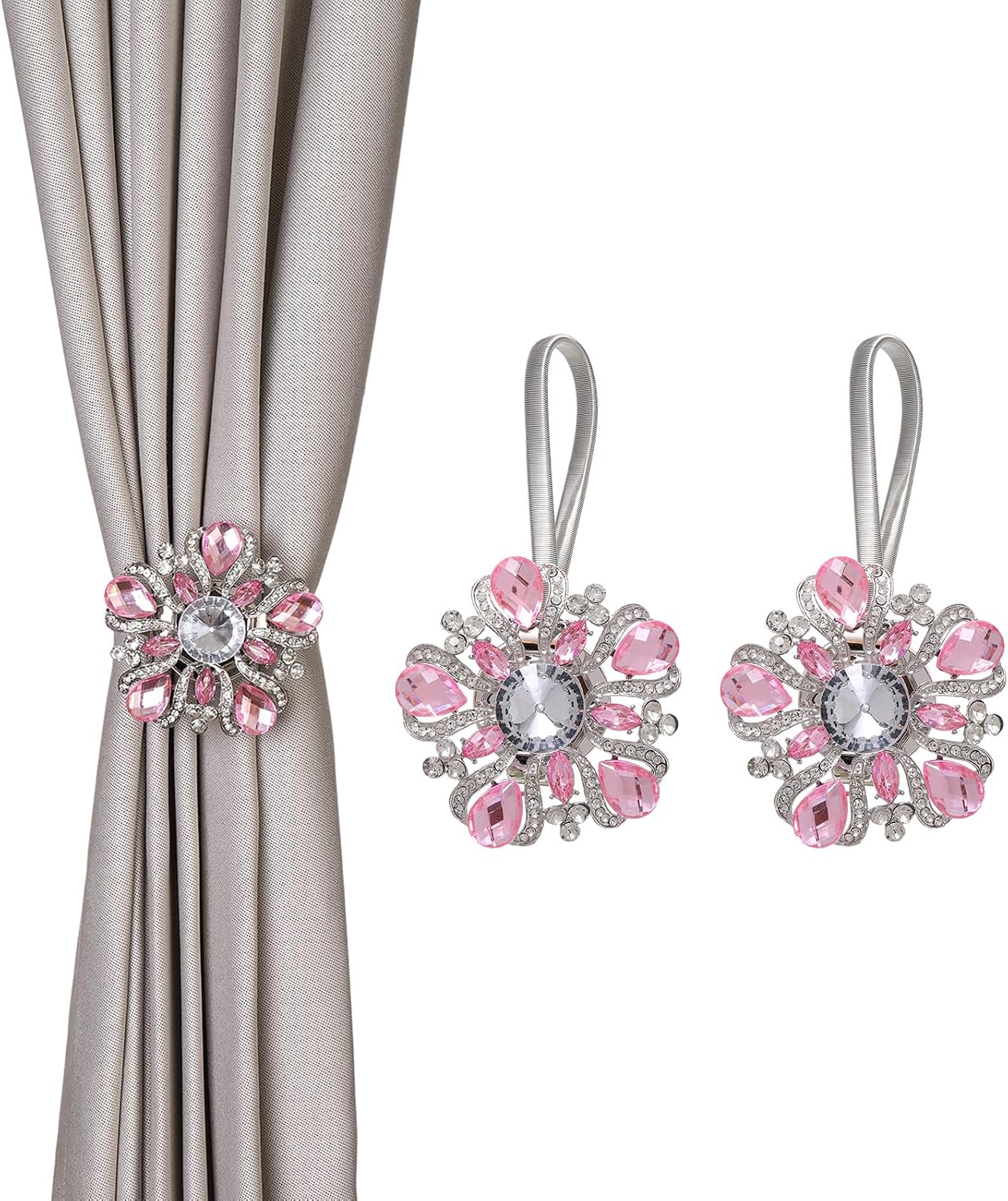 SUQ I OME Luxury Crystal Curtain Holdback with Magnetic Buckle 2PCS