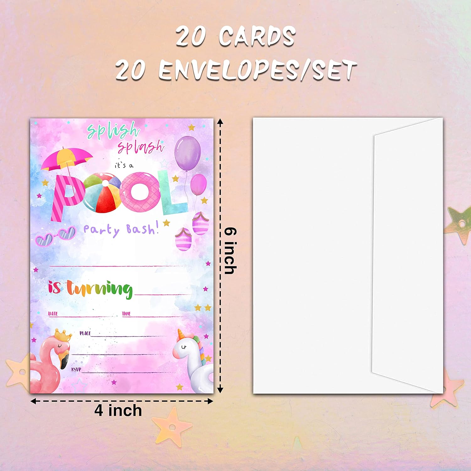 ISOVF 4 inch x 6 inch Birthday Party Invitations with Envelopes 20 Sets