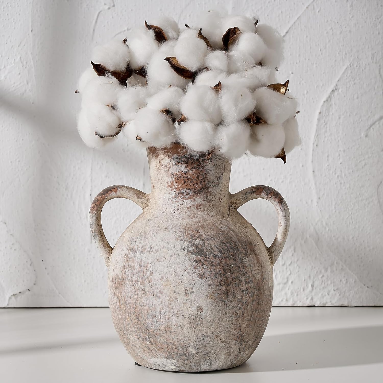 SIDUCAL Rustic Ceramic Flower Vase with Two Handles