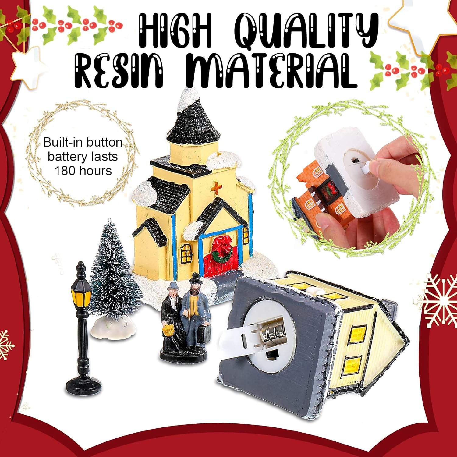 Gejoy 12 Pcs Christmas Village Set LED Lights Figurines Decor