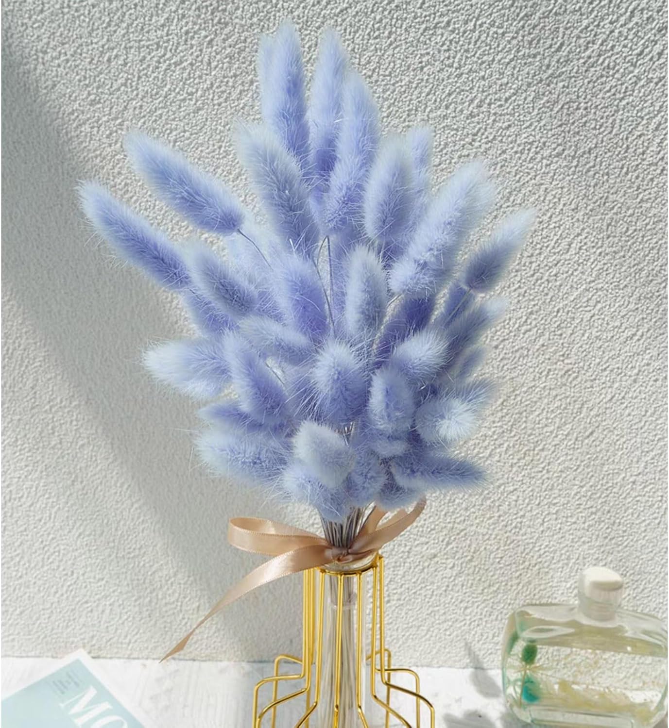 120 Pcs Blue Bunny Tails Dried Flowers Decor