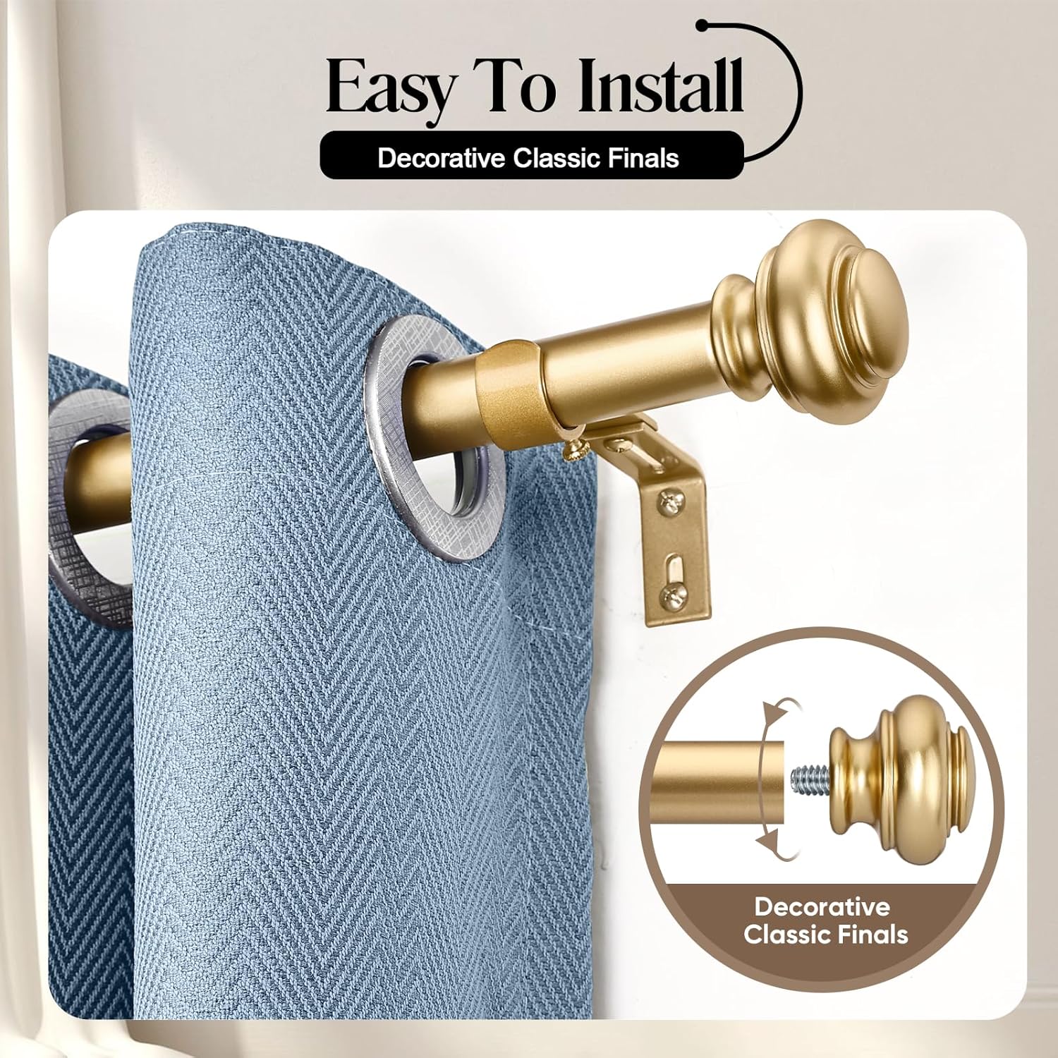 Heavy Duty Curtain Rods 28-88 Inches Gold Finishing Single Rod