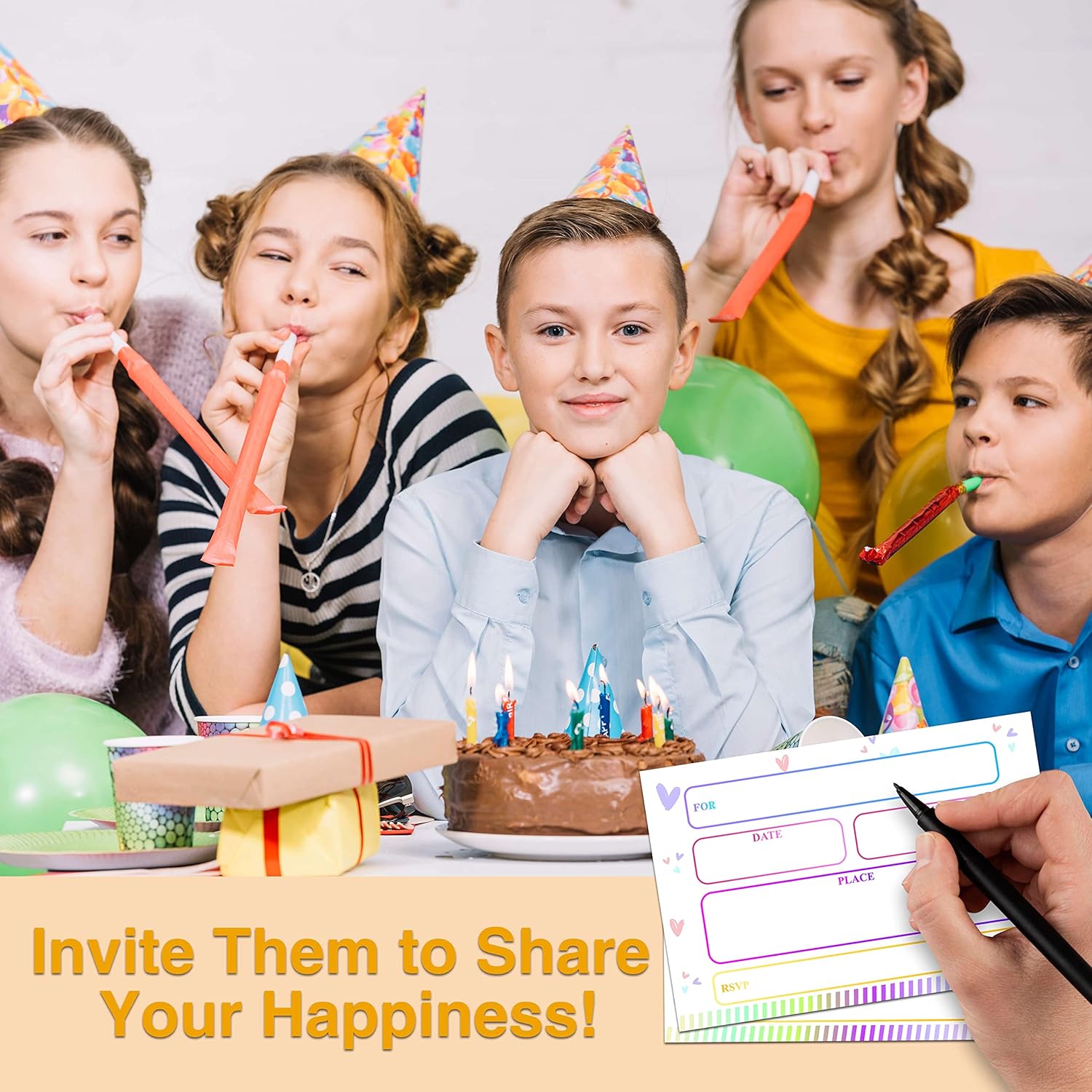 YSTEP Rainbow Birthday Invitations 20 Pack with Envelopes