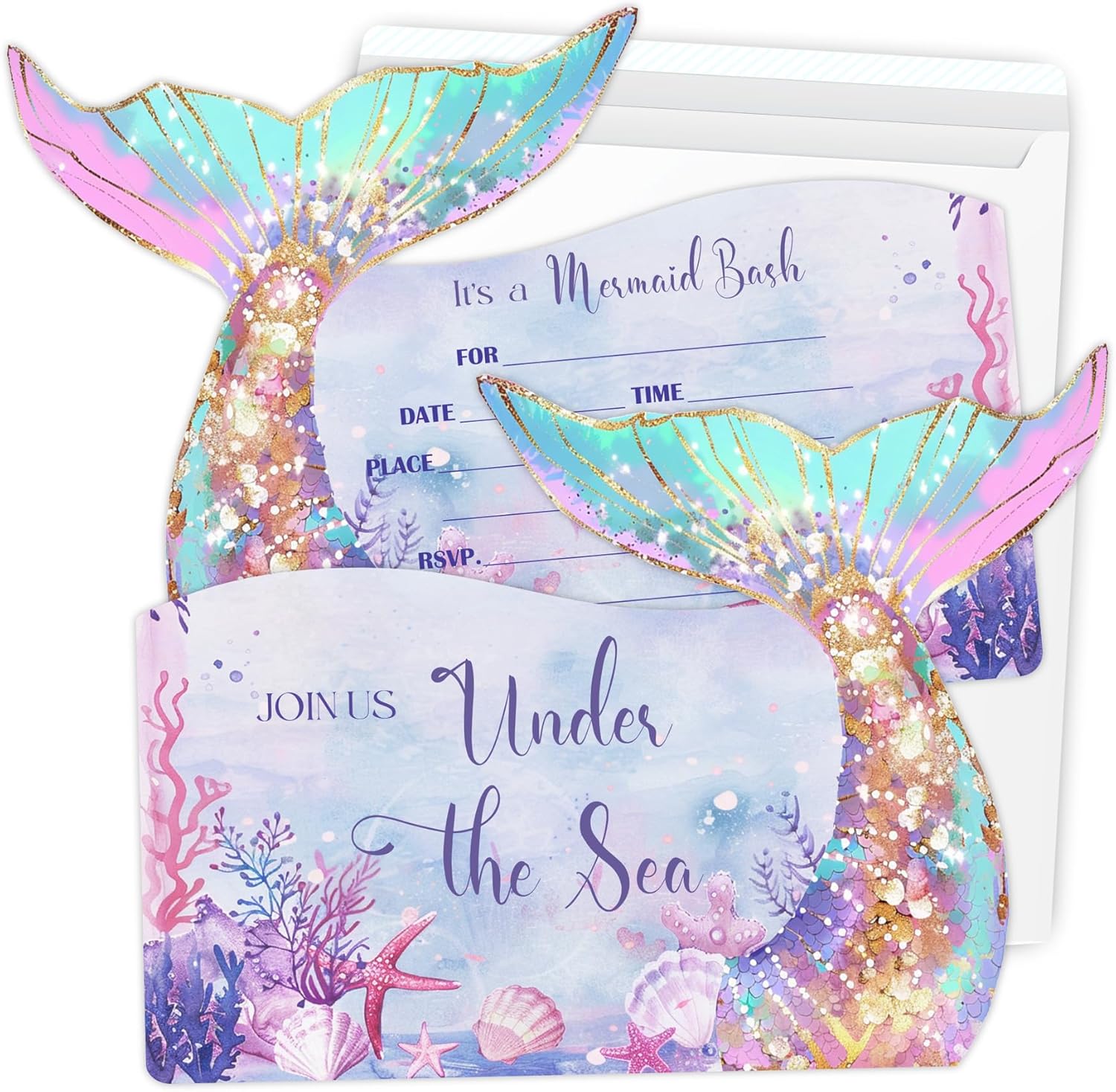 Mermaid Birthday Invitations with Envelopes 5x7 Inches