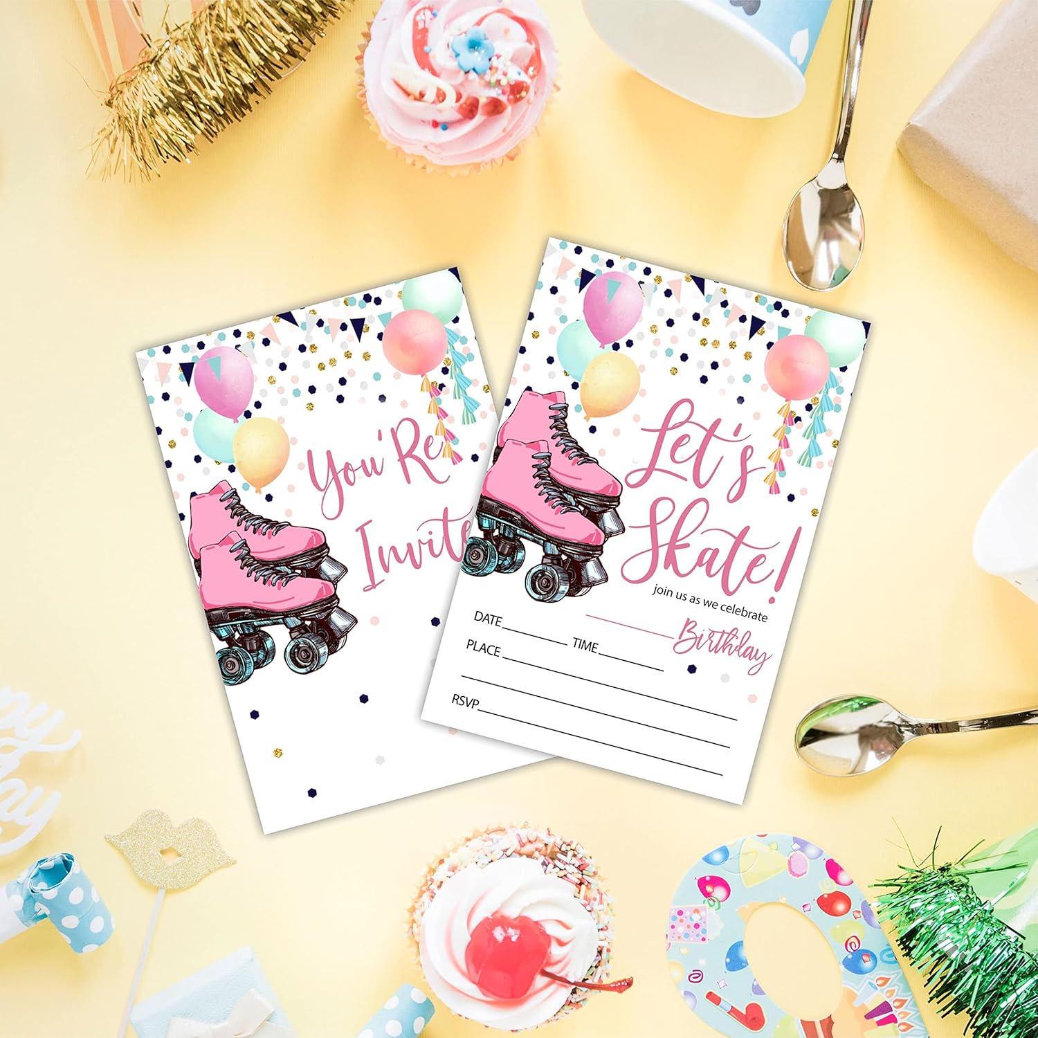 Lets Skate Birthday Invites with Envelopes
