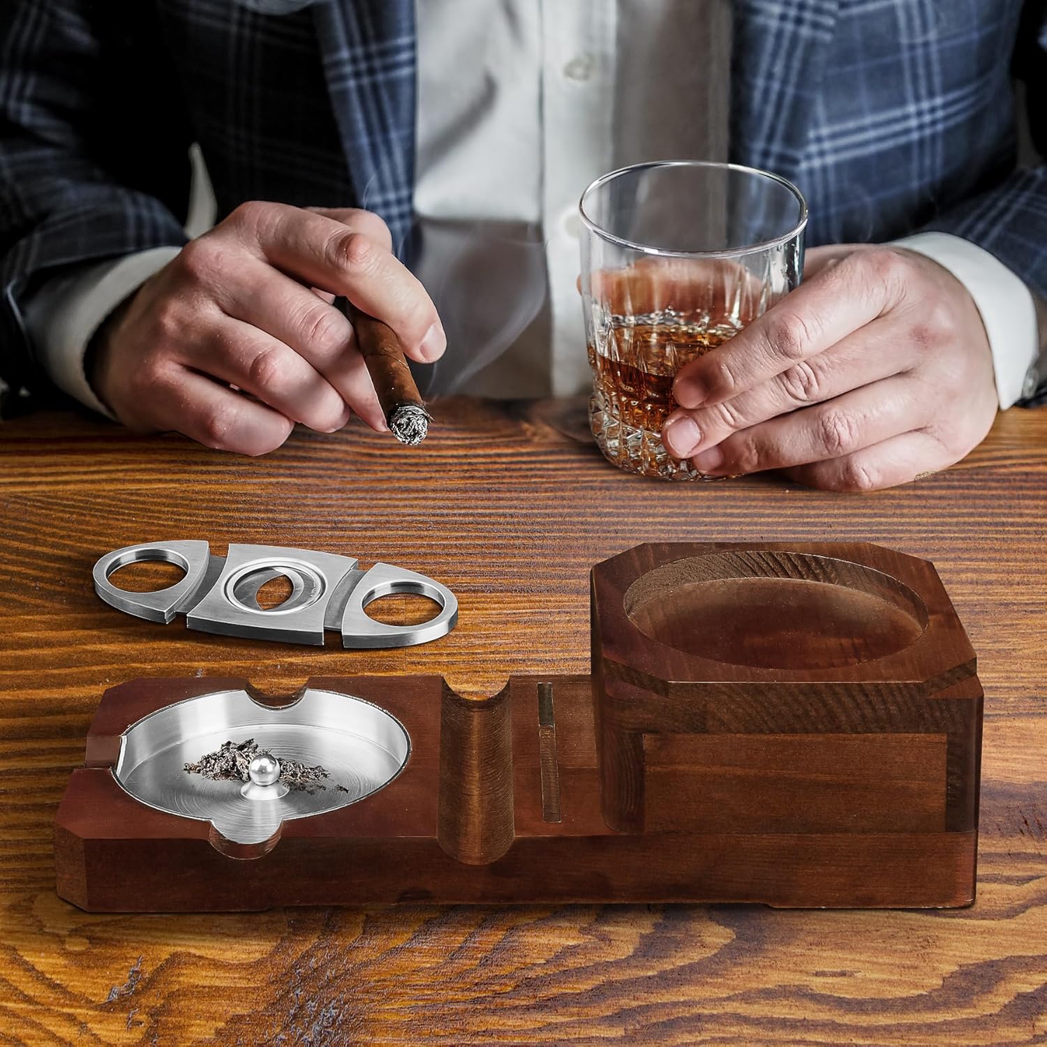 Grovind Cigar Ashtray Set with Cutter and Whiskey Tray