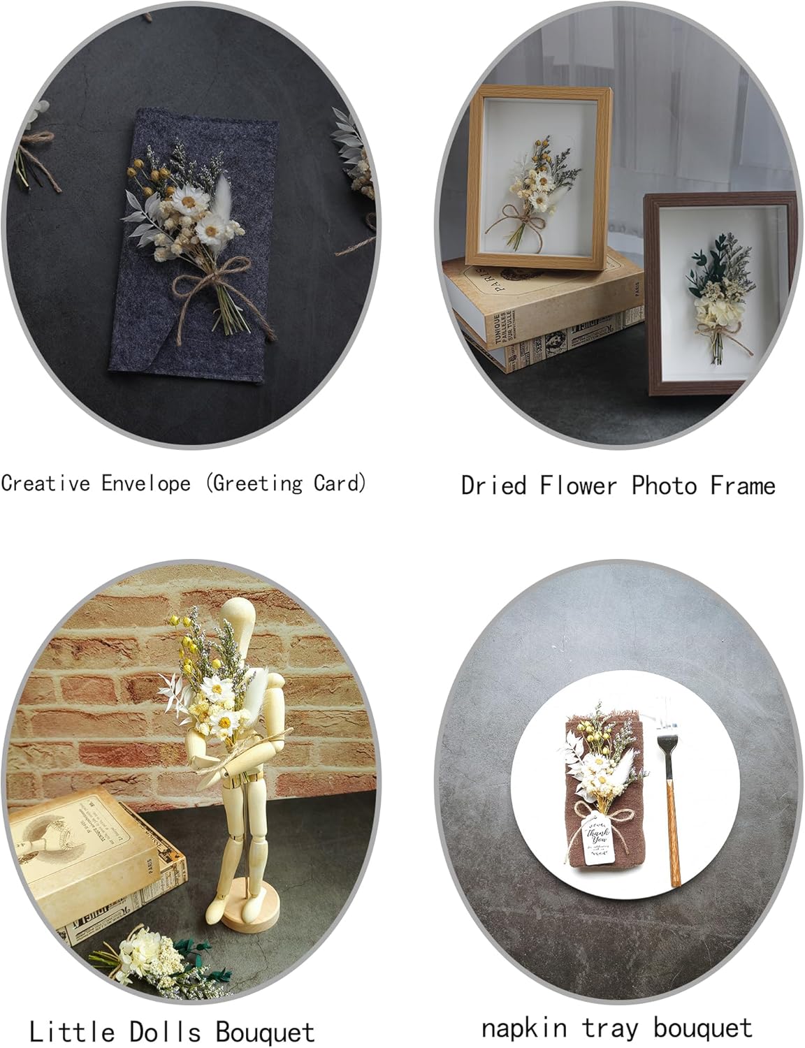 Xins Convey Mini Dried Flower Bouquet Set Pack of 12 Gray
