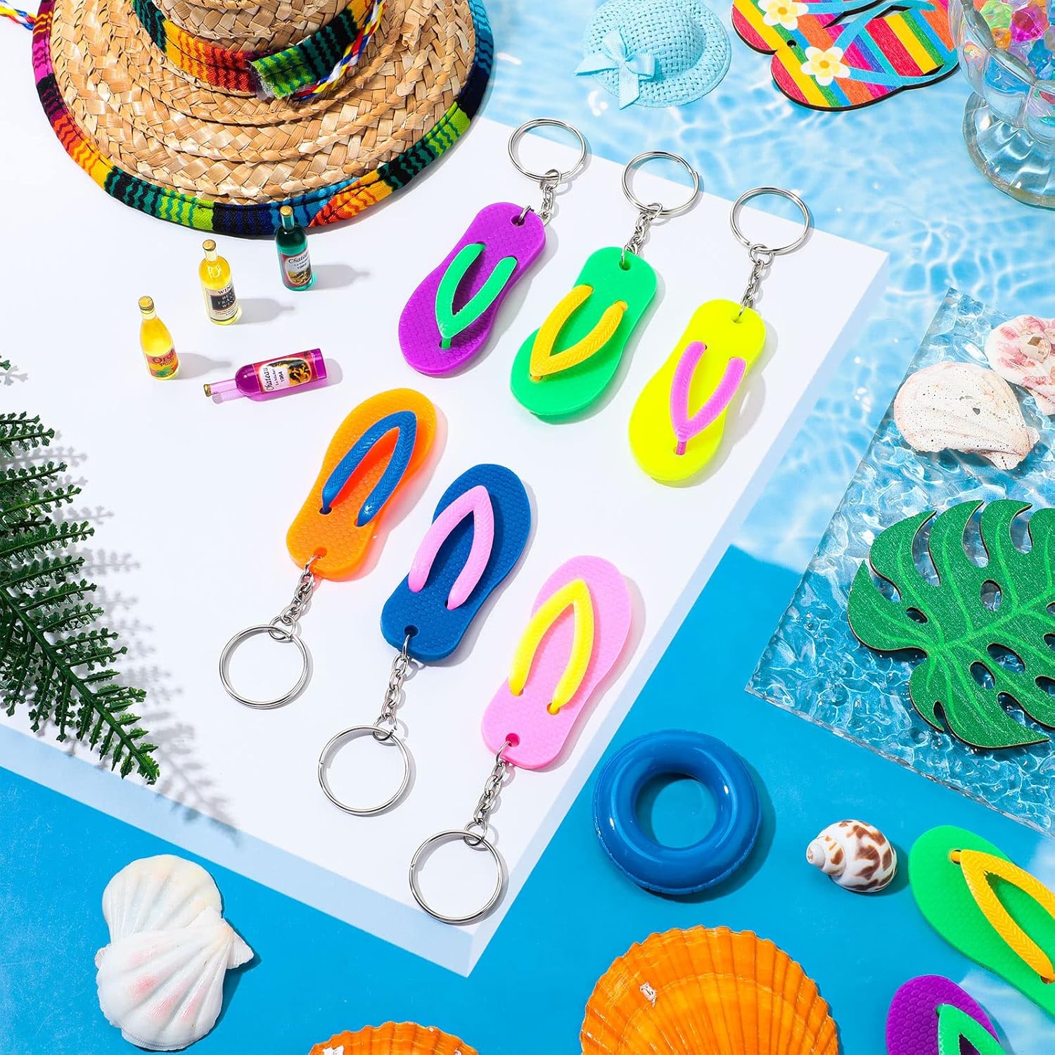 100 Pcs Fun Flip Flop Key Chains for Kids