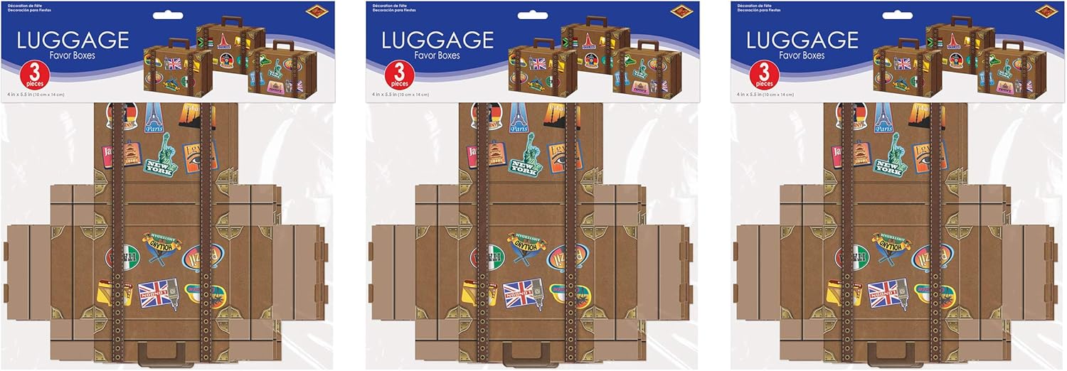 Beistle 9 Luggage Favor Boxes Brown World Traveler