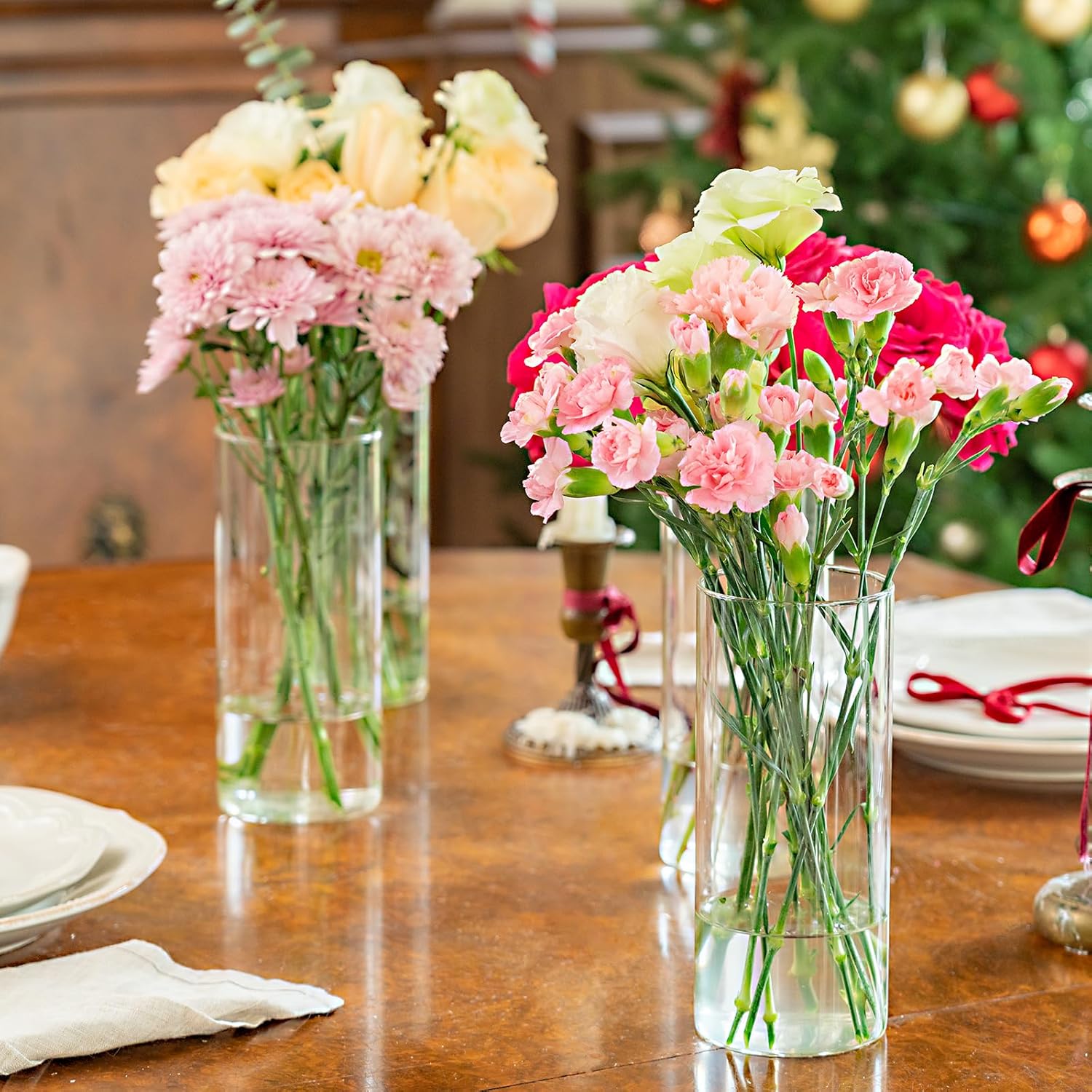 7pcs Glass Cylinder Vases for Centerpieces 8 Inch Tall