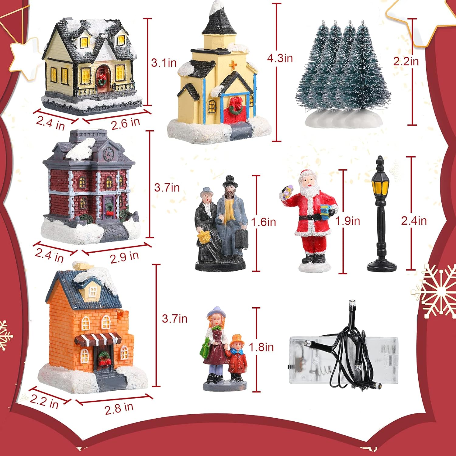Gejoy 12 Pcs Christmas Village Set LED Lights Figurines Decor