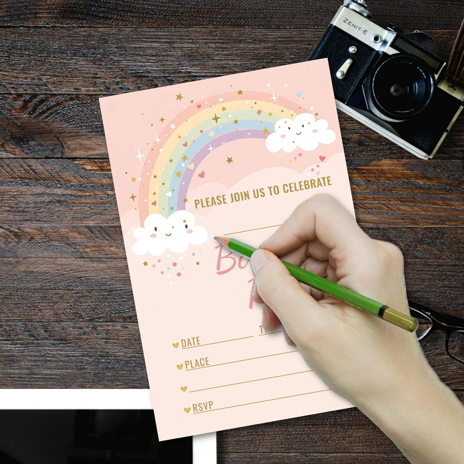 WENFLY Birthday Party Invitations Rainbow Cloud Star 25 Pcs