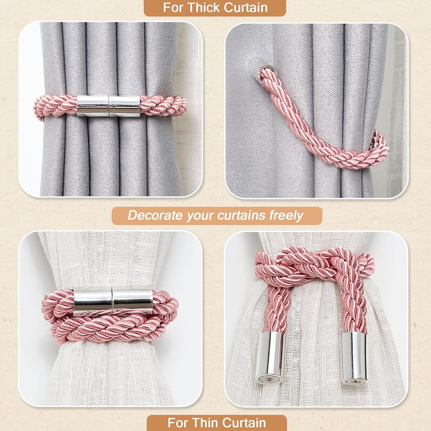 NICEEC 4 Pack Magnetic Curtain Tiebacks Modern Simple Design