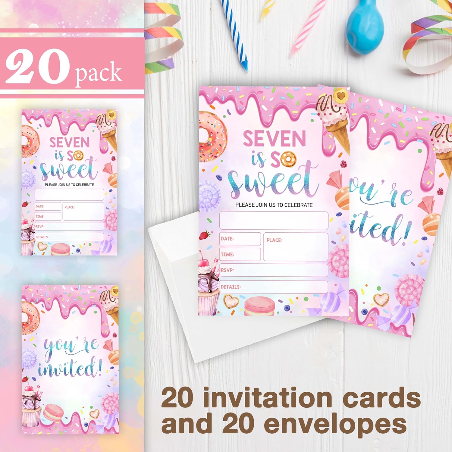 Donut Candyland Birthday Invitations Set of 20
