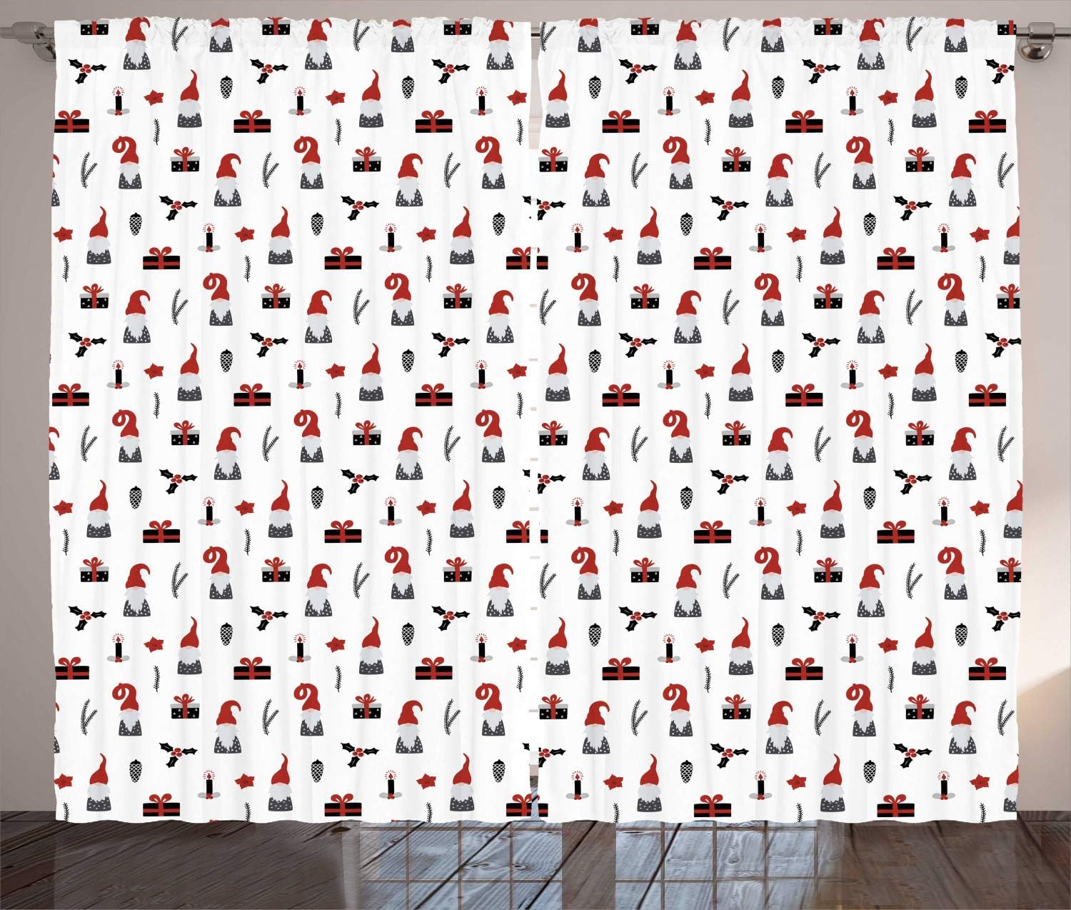 Lunarable Gnome Curtains 2 Panel Set 108x108 Paprika Charcoal Grey