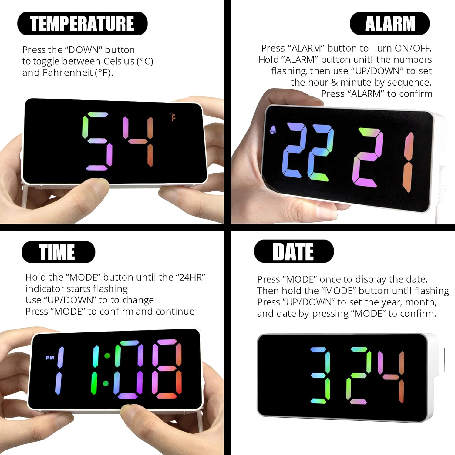 Betus Digital Alarm Clock with RGB Display