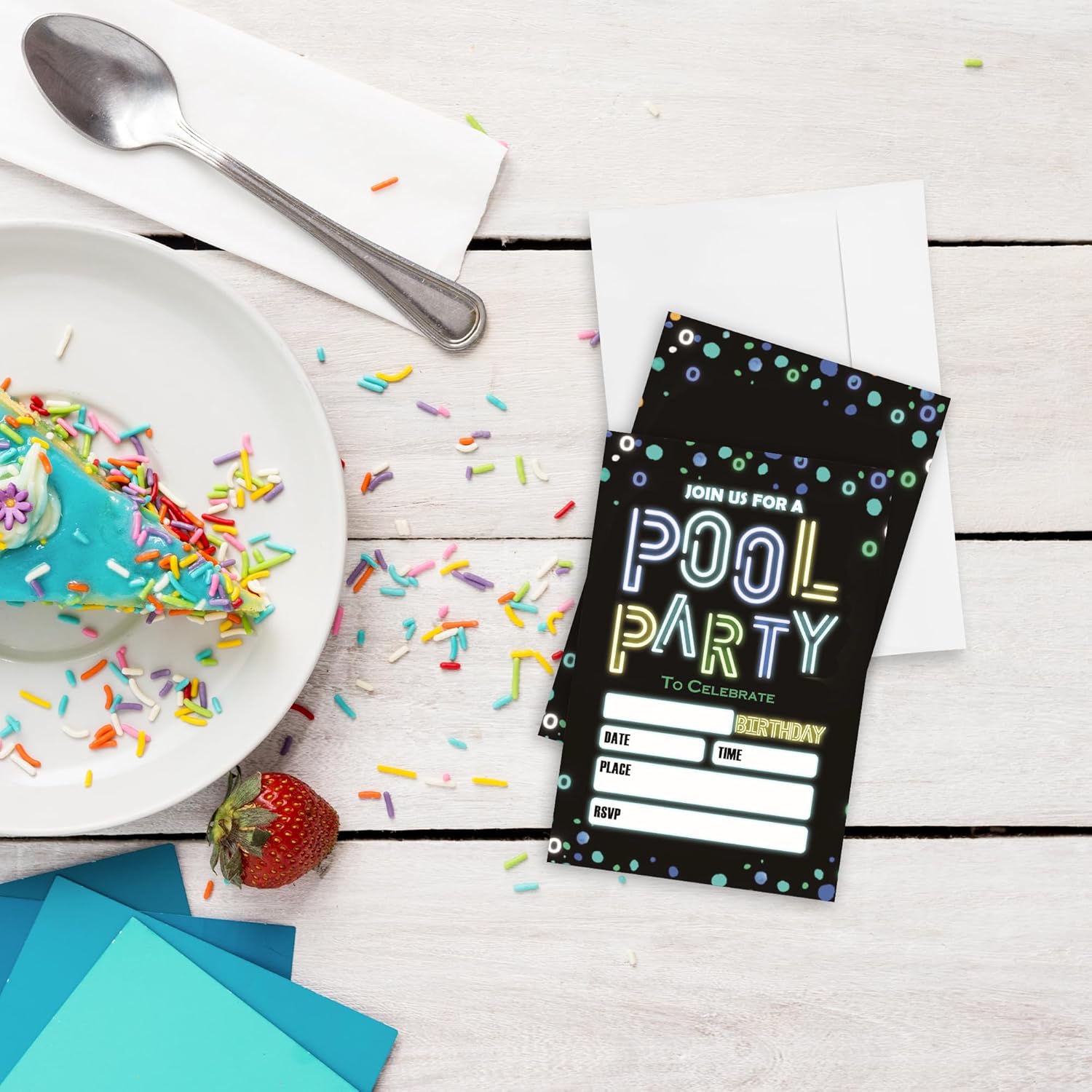 Neon Birthday Invitations 20 Pieces with Envelopes