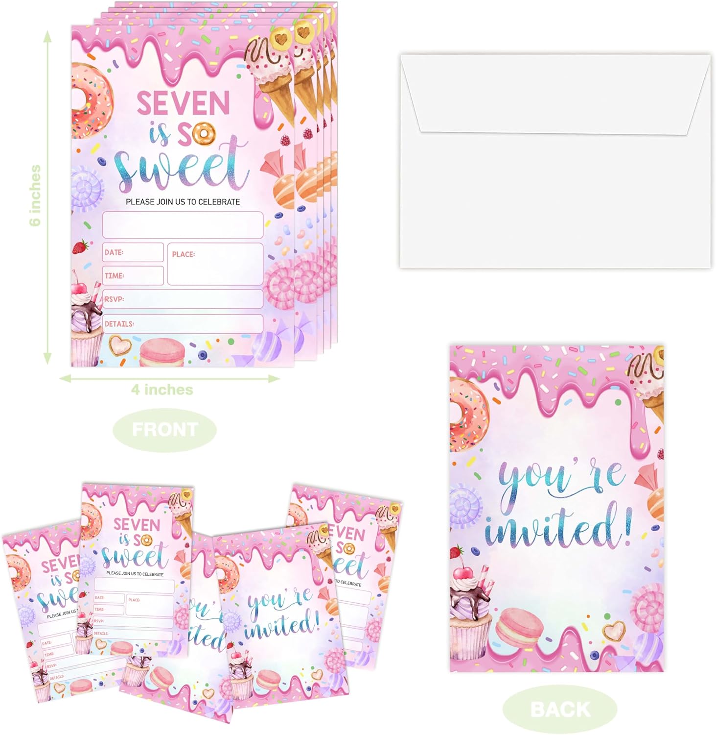 Donut Candyland Birthday Invitations Set of 20