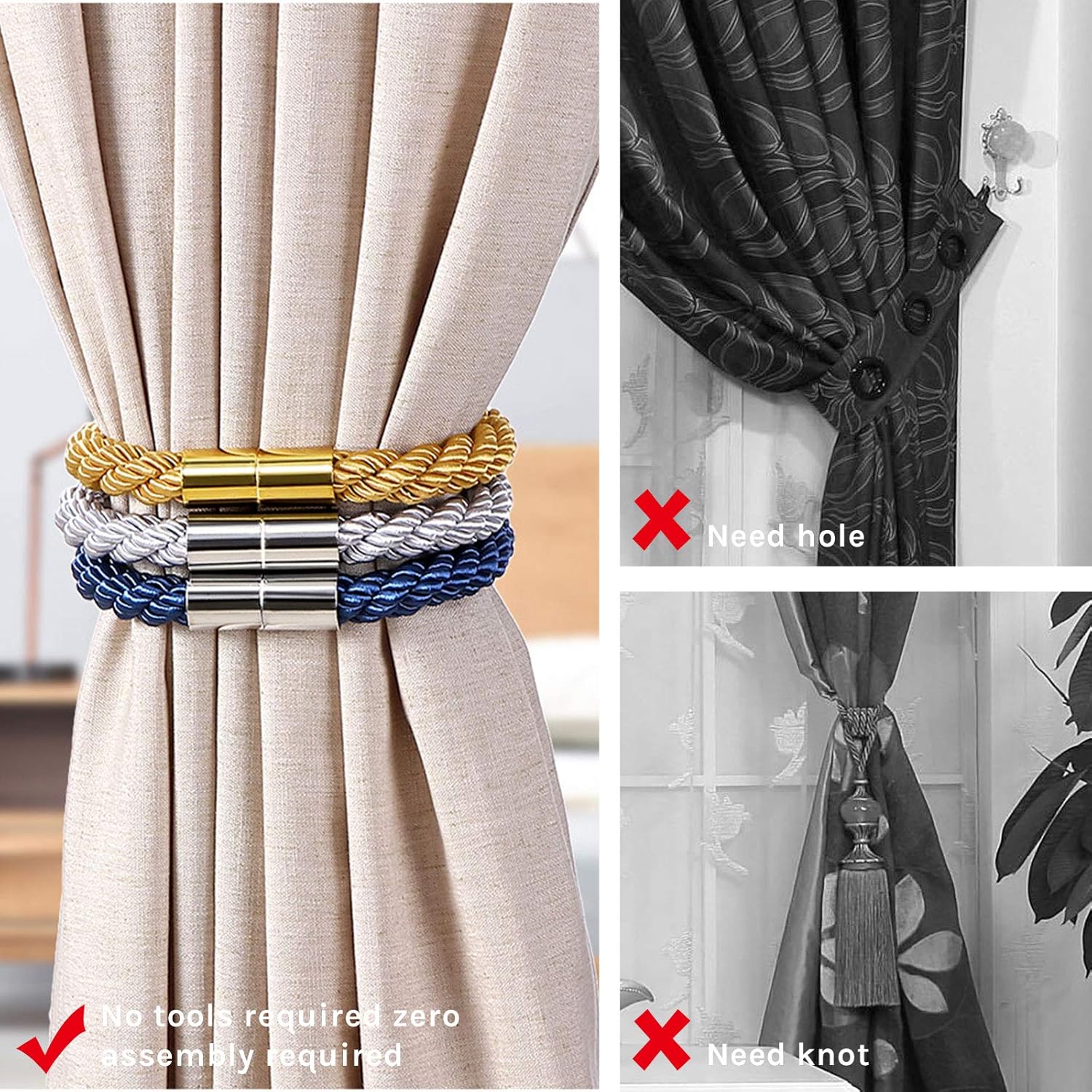 NICEEC 4 Pack Magnetic Curtain Tiebacks Modern Simple Design