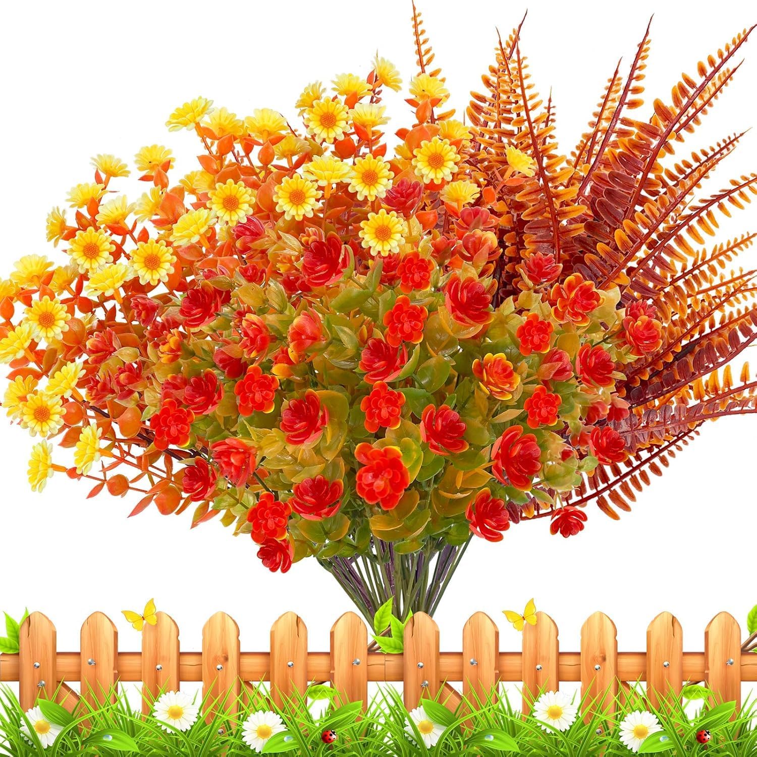 20 Bundles Artificial Fall Flowers for Outdoor Decorations
