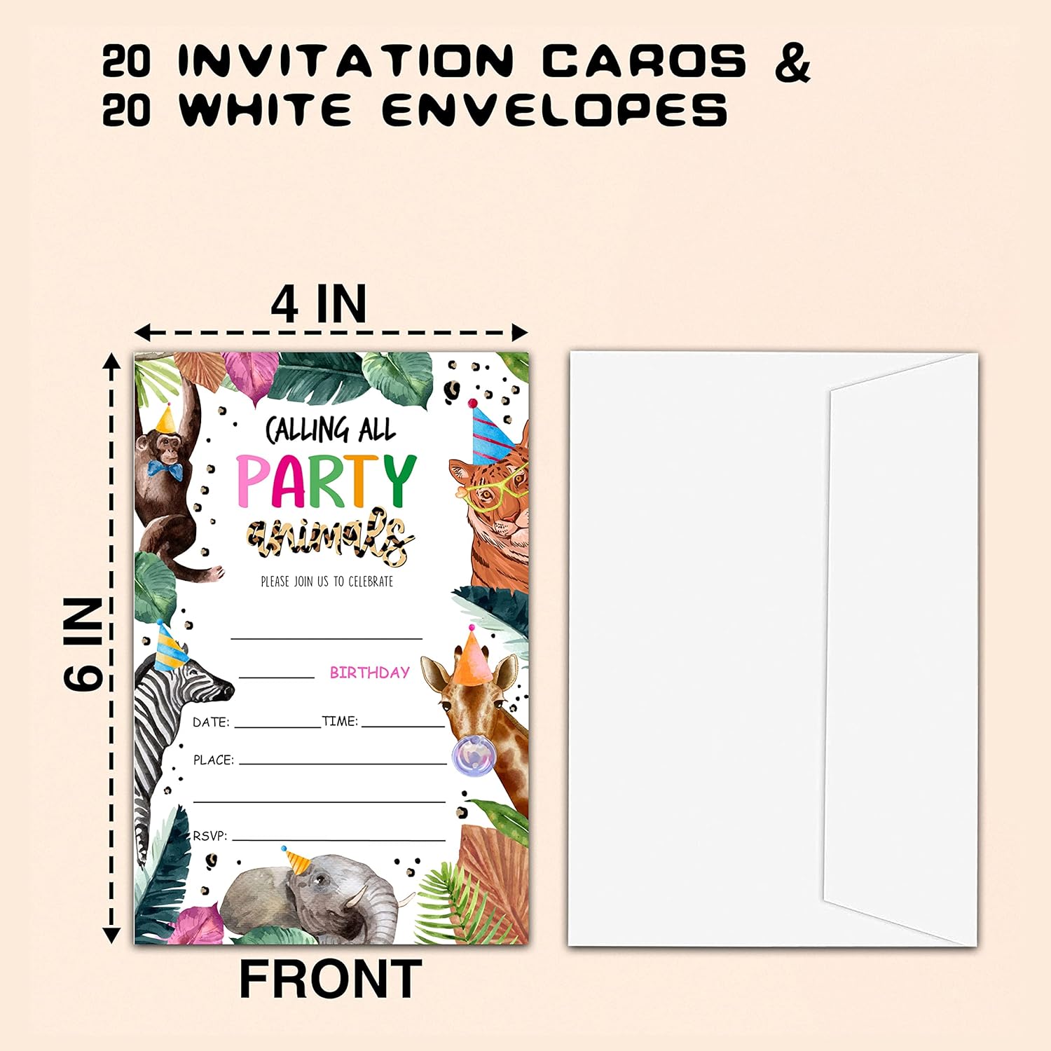 Safari Jungle Animals Birthday Invitations Set of 20