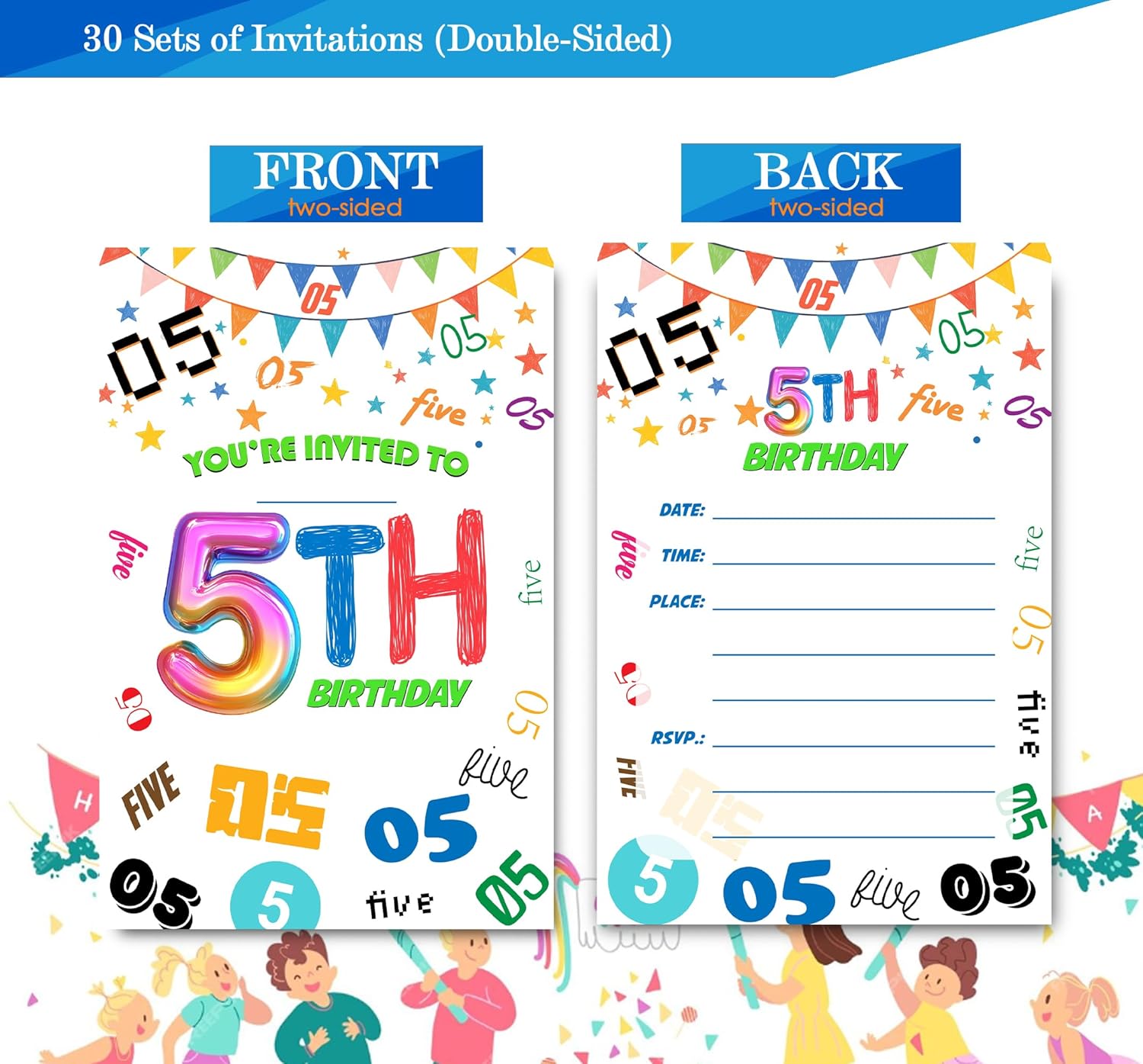 5th Birthday Invitations 4x6 Inches 30 Sets