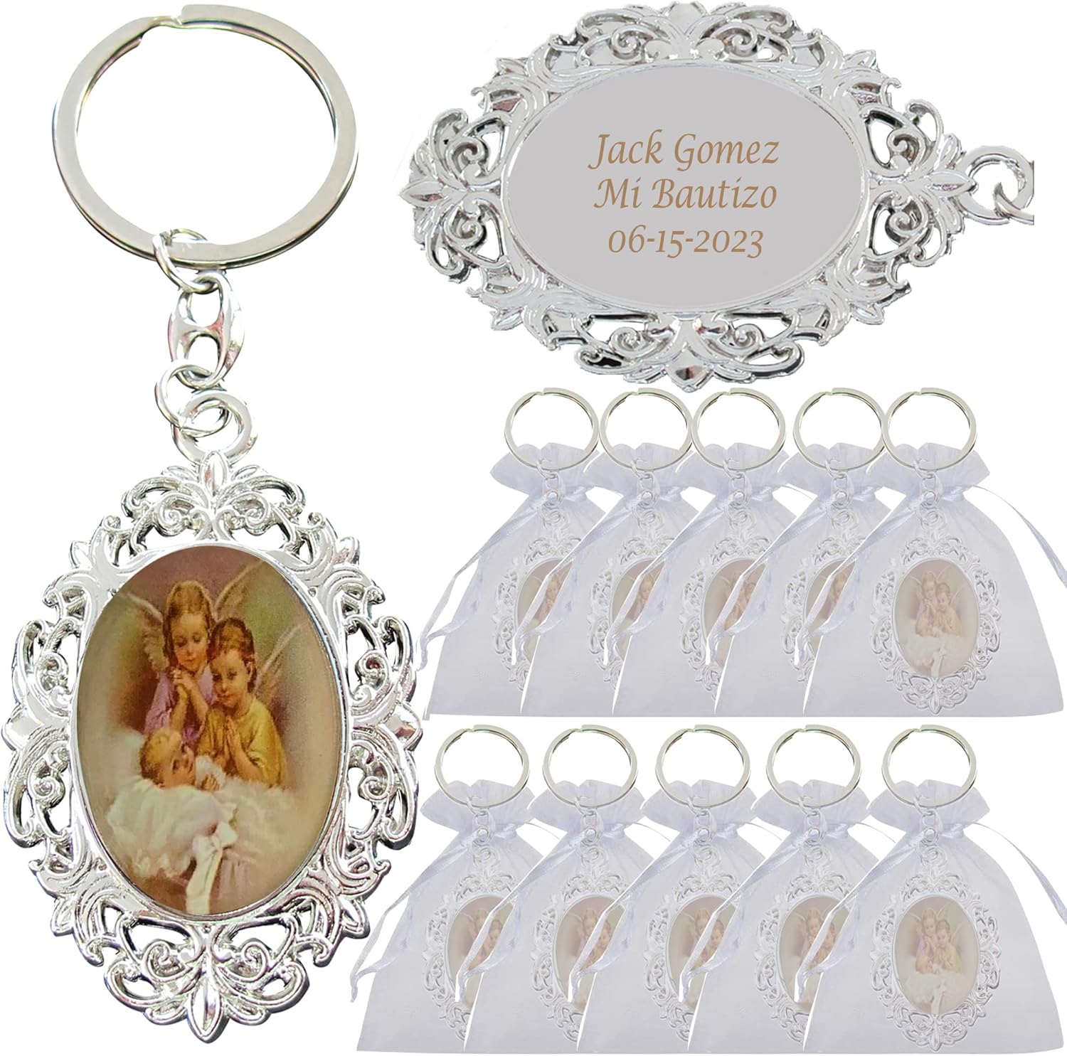WE Personalized Baptism Party Favor 12 PCS Guardian Angel Keychain
