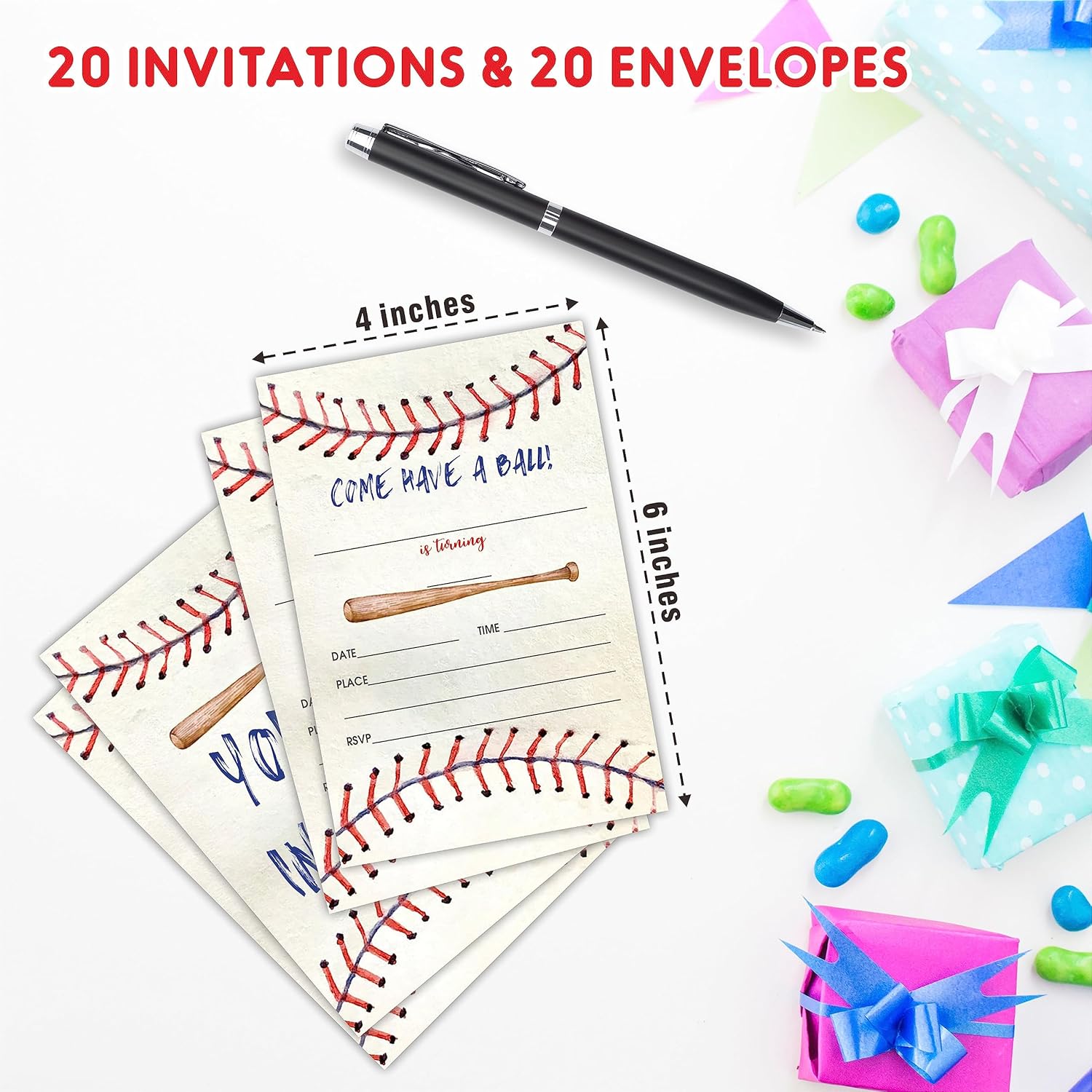 AWSICE Baseball Birthday Invites 20 Cards with Envelopes