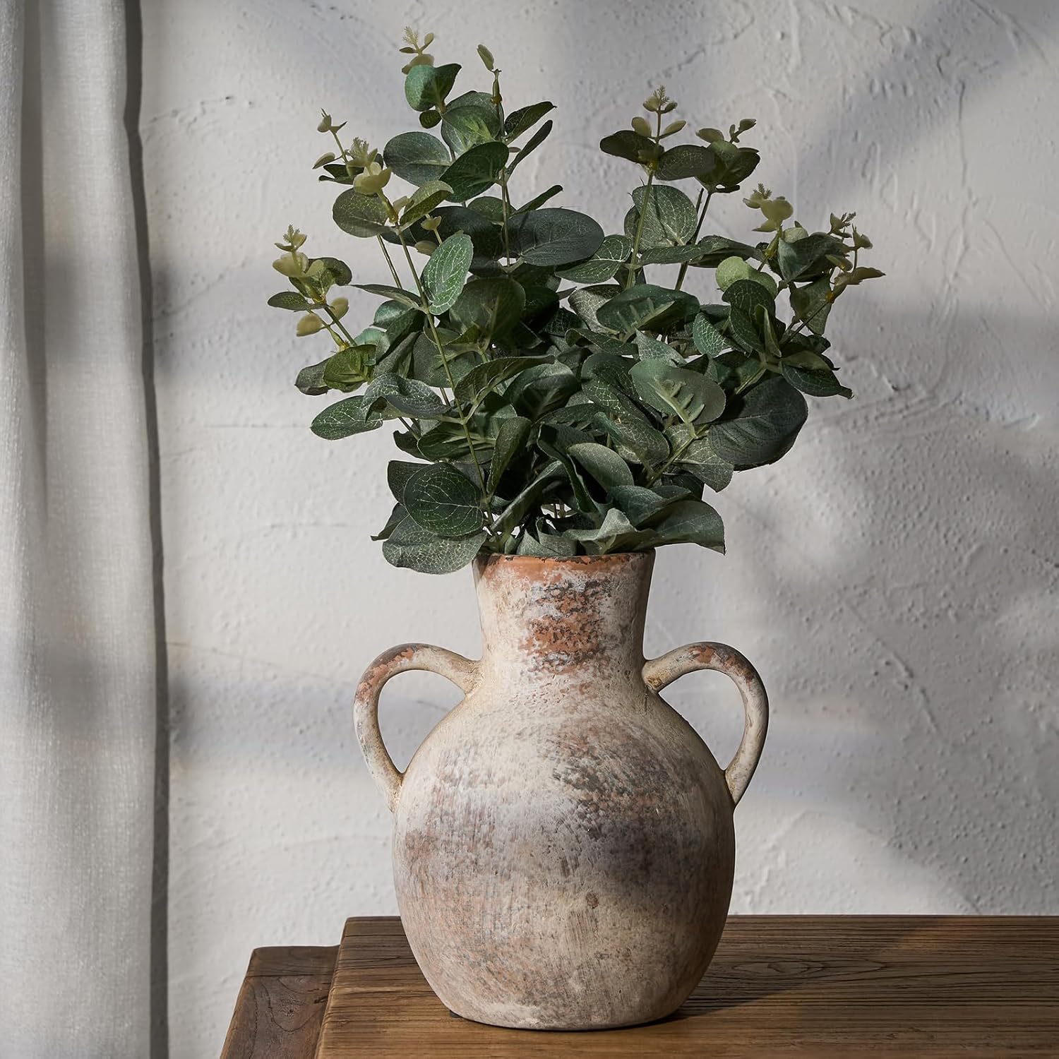 SIDUCAL Rustic Ceramic Flower Vase with Two Handles