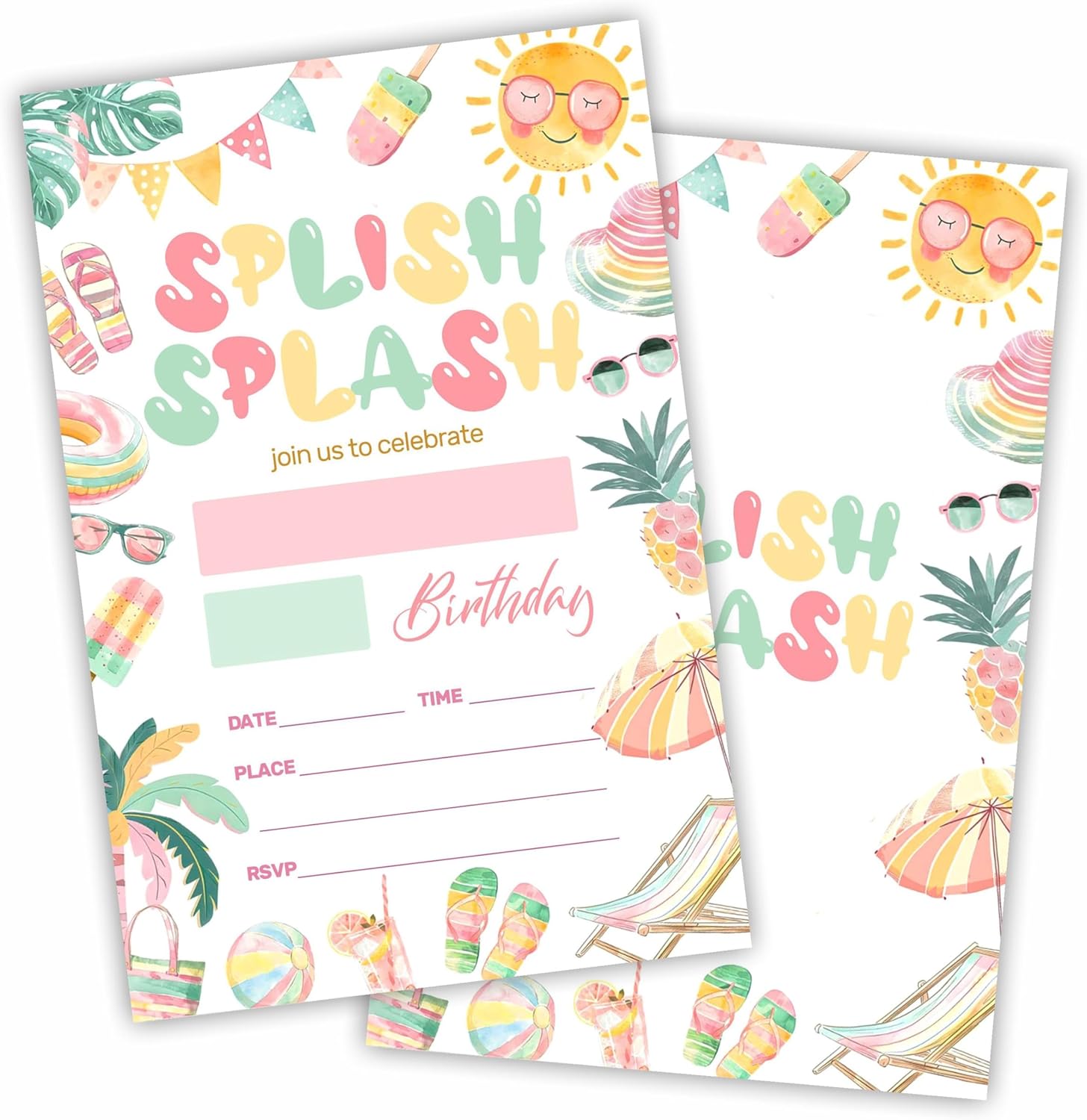 Splish Splash Birthday Invitations With Envelopes 20 Sets