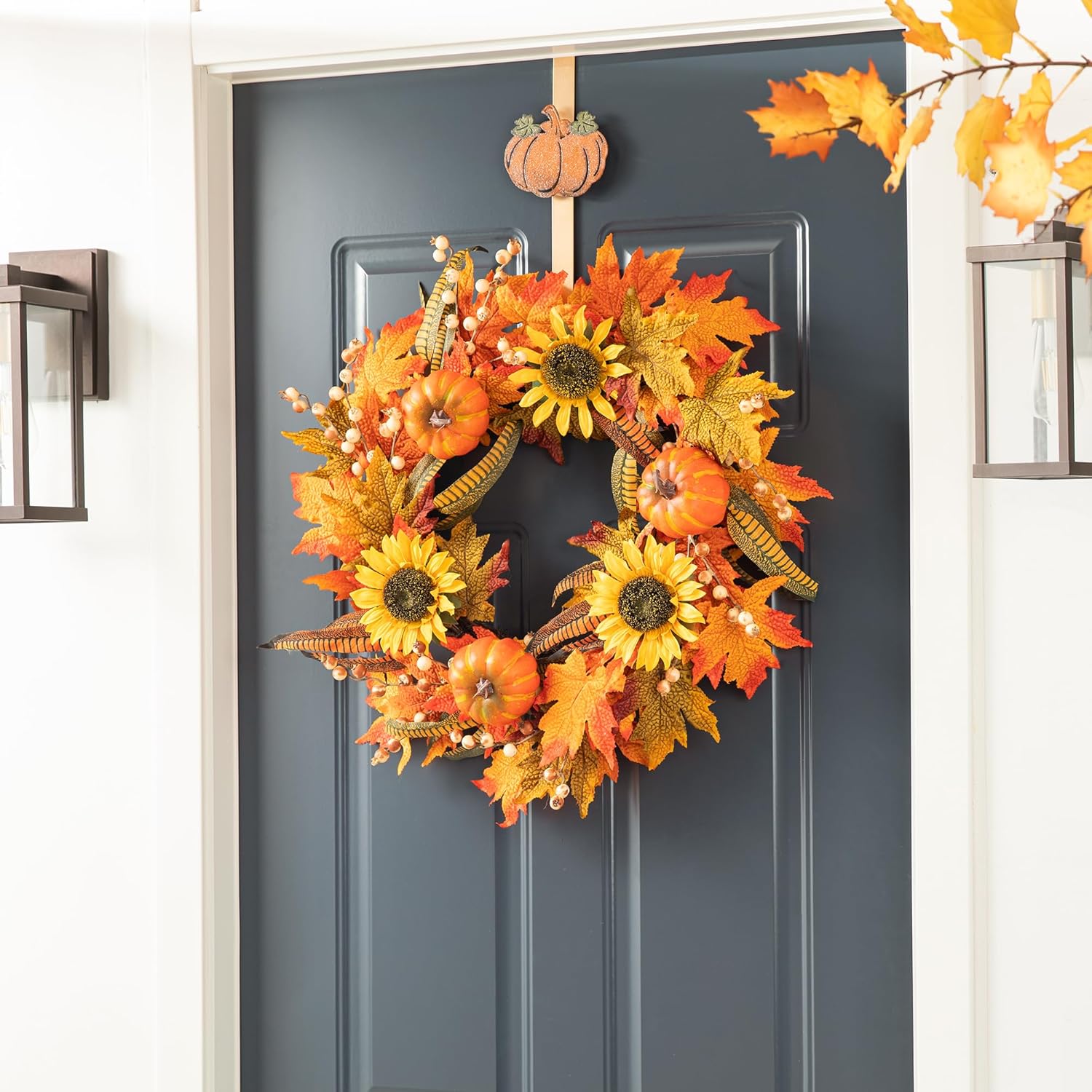 Glitzhome 3 Pack Glitter Acorn Leaf Pumpkin Wreath Hangers