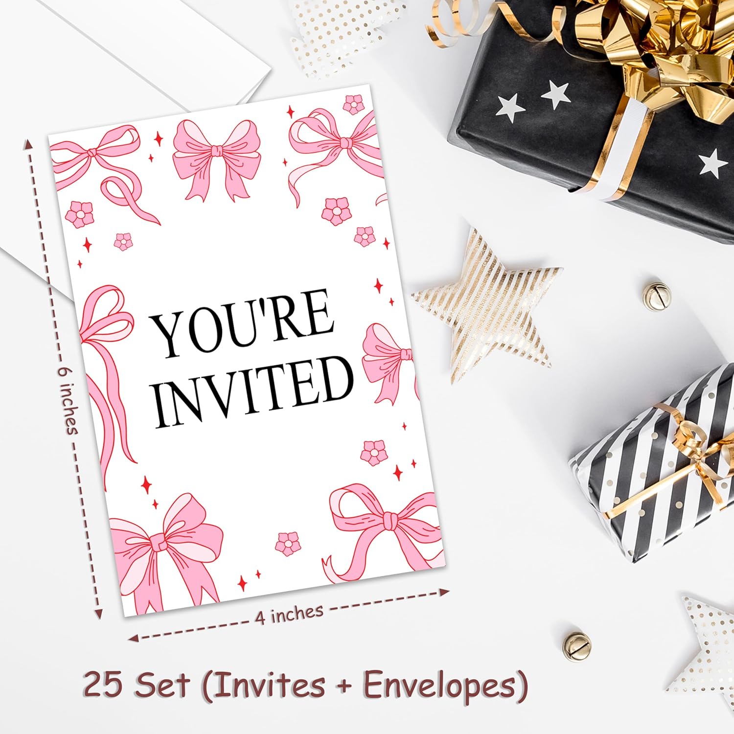 Pink Bow Birthday Invites for Girls 20 Pcs