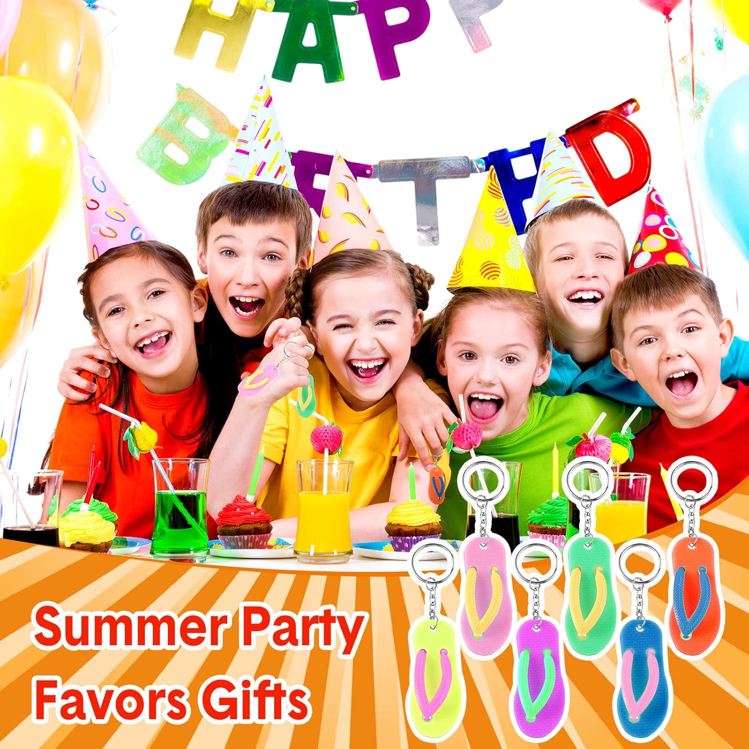 100 Pcs Fun Flip Flop Key Chains for Kids