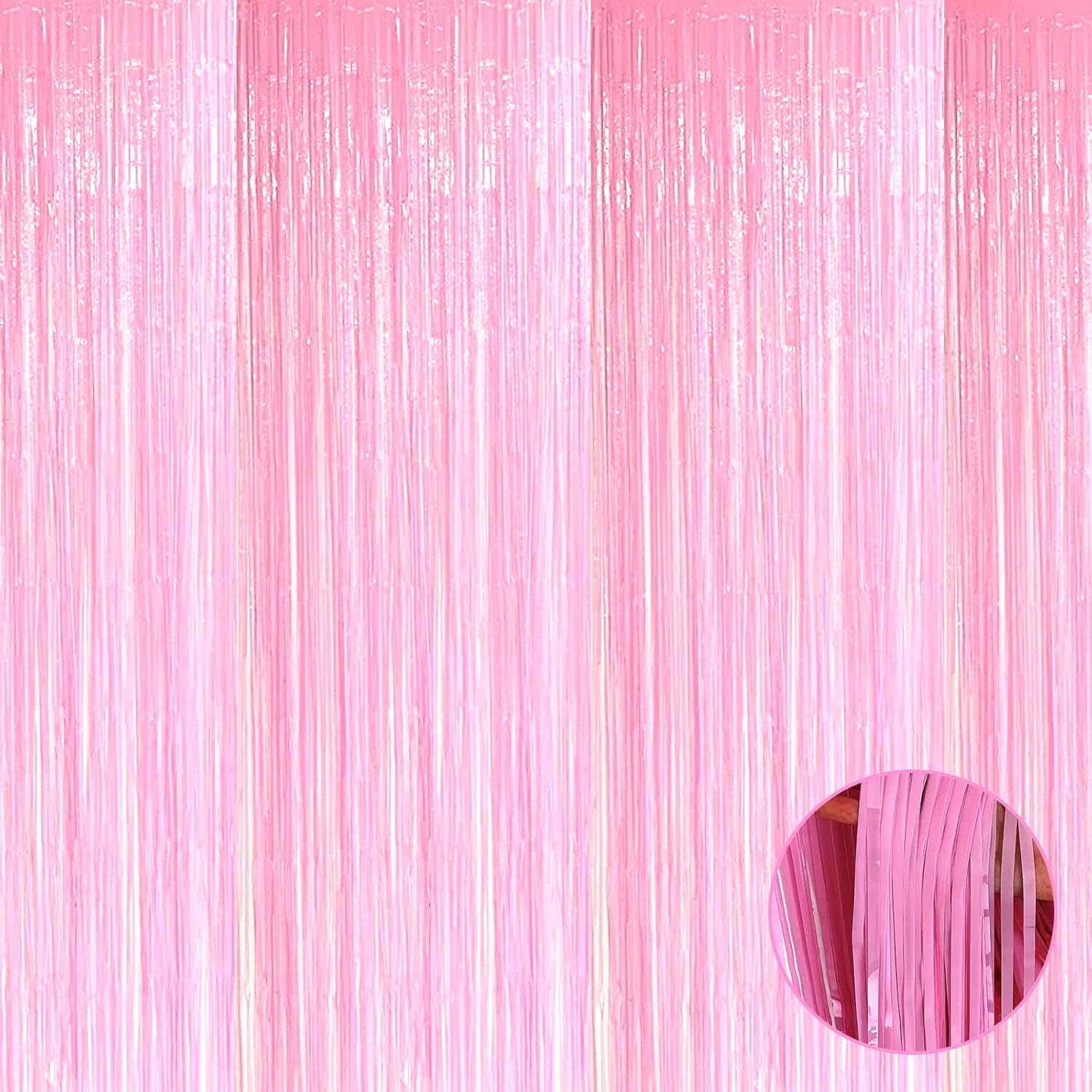 4 Pack Macaron Pink Foil Fringe Curtains for Party Backdrops