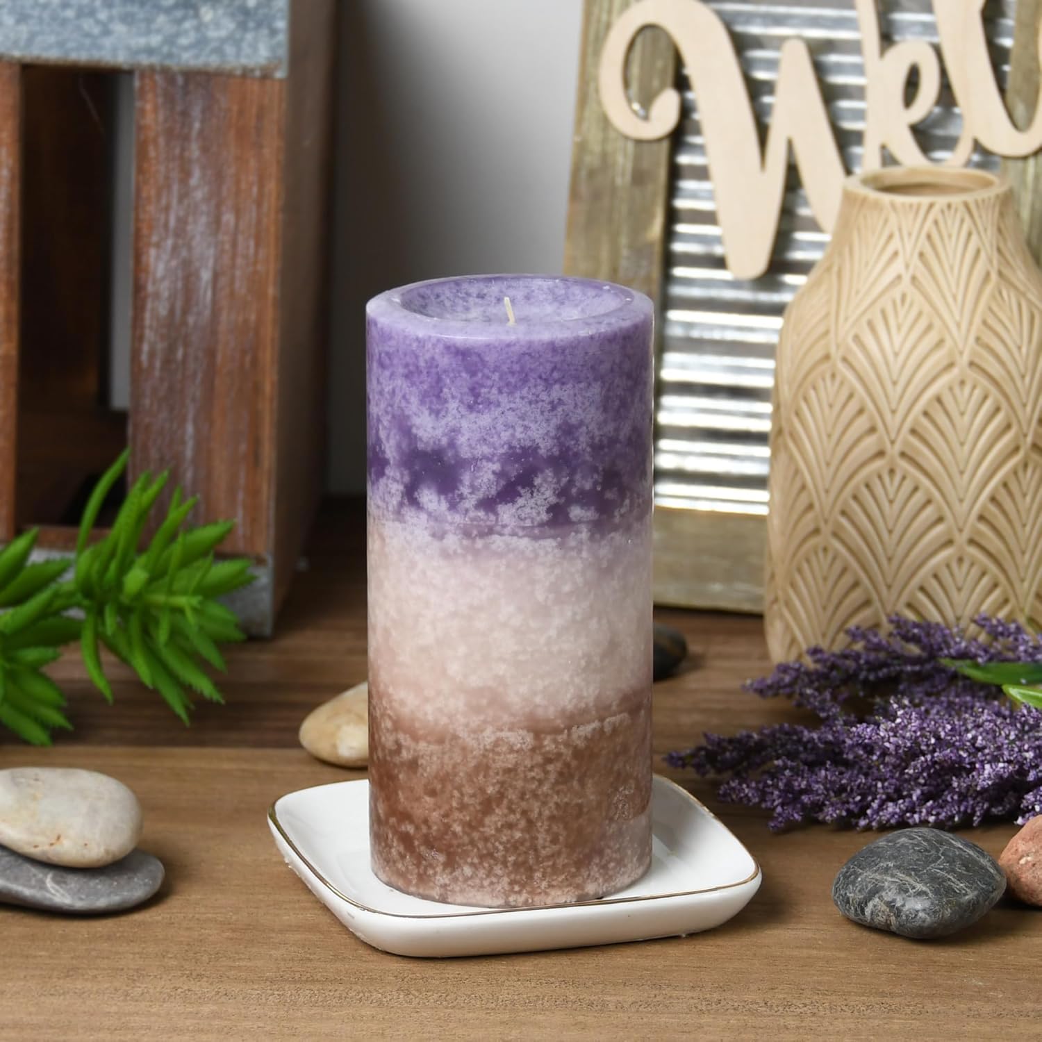 6 Inch Purple Sand Scented Pillar Candle 1