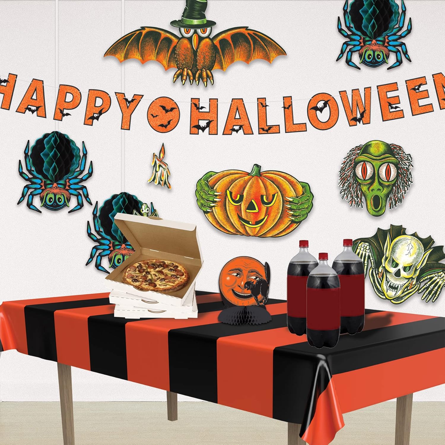 Beistle Halloween Orange Black Striped Table Covers 2 Pack