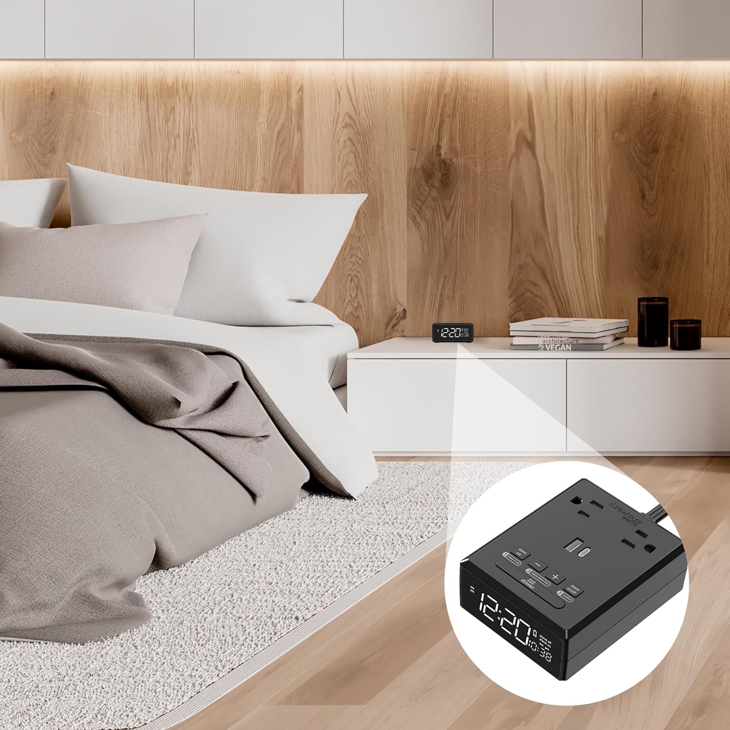 Newhouse Electric 1250-Watt Alarm Clock with USB