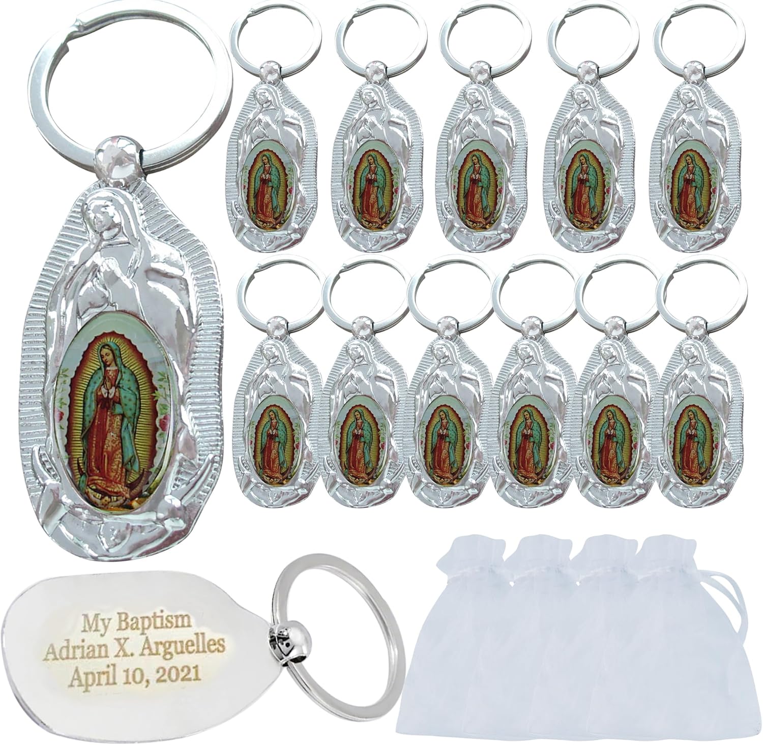 Personalized First Communion Keychain Favor 12 PCS Silver