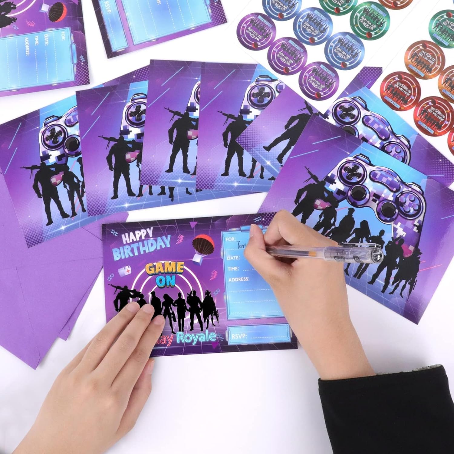 Tevxj 30 Pack Gaming Birthday Invitations with Envelopes and Stickers