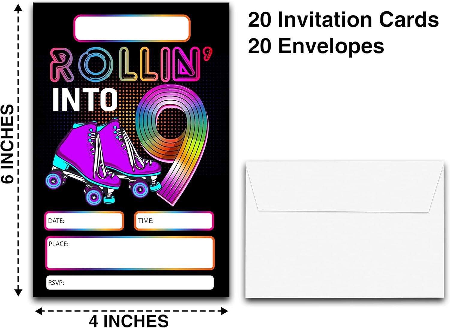 DETIHO 4x6 Roller Skating Birthday Invitations 20 Sets