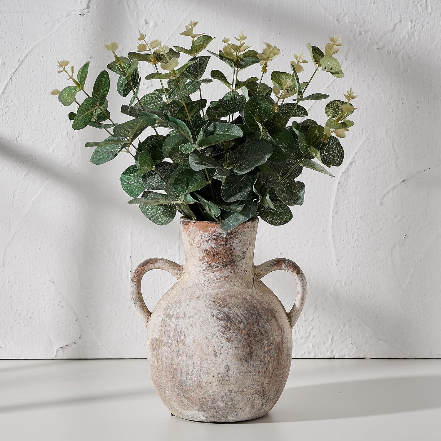 SIDUCAL Rustic Ceramic Flower Vase with Two Handles