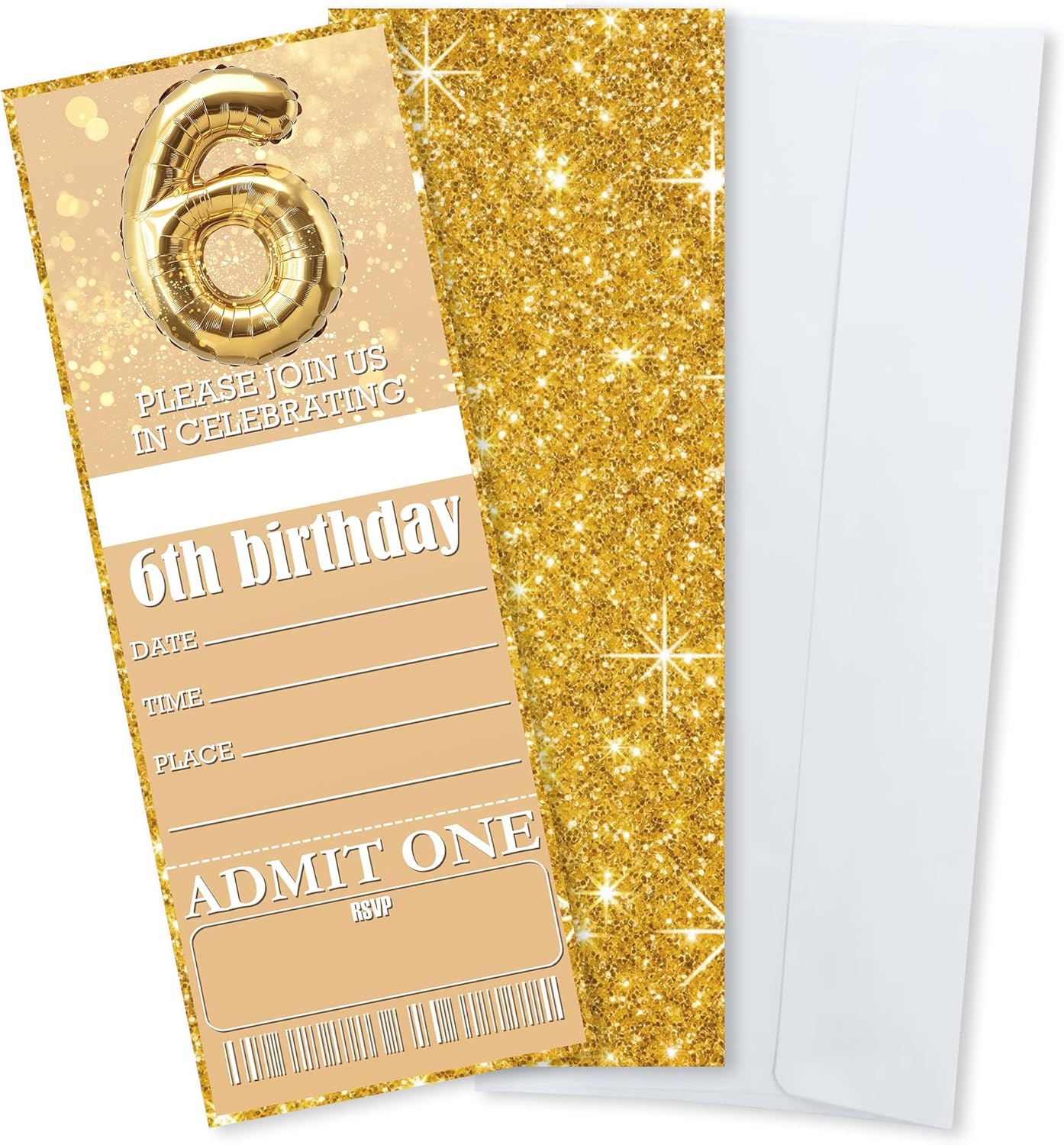 3 x 8 Inches Birthday Invitations with Gold Balloon Glitter Design